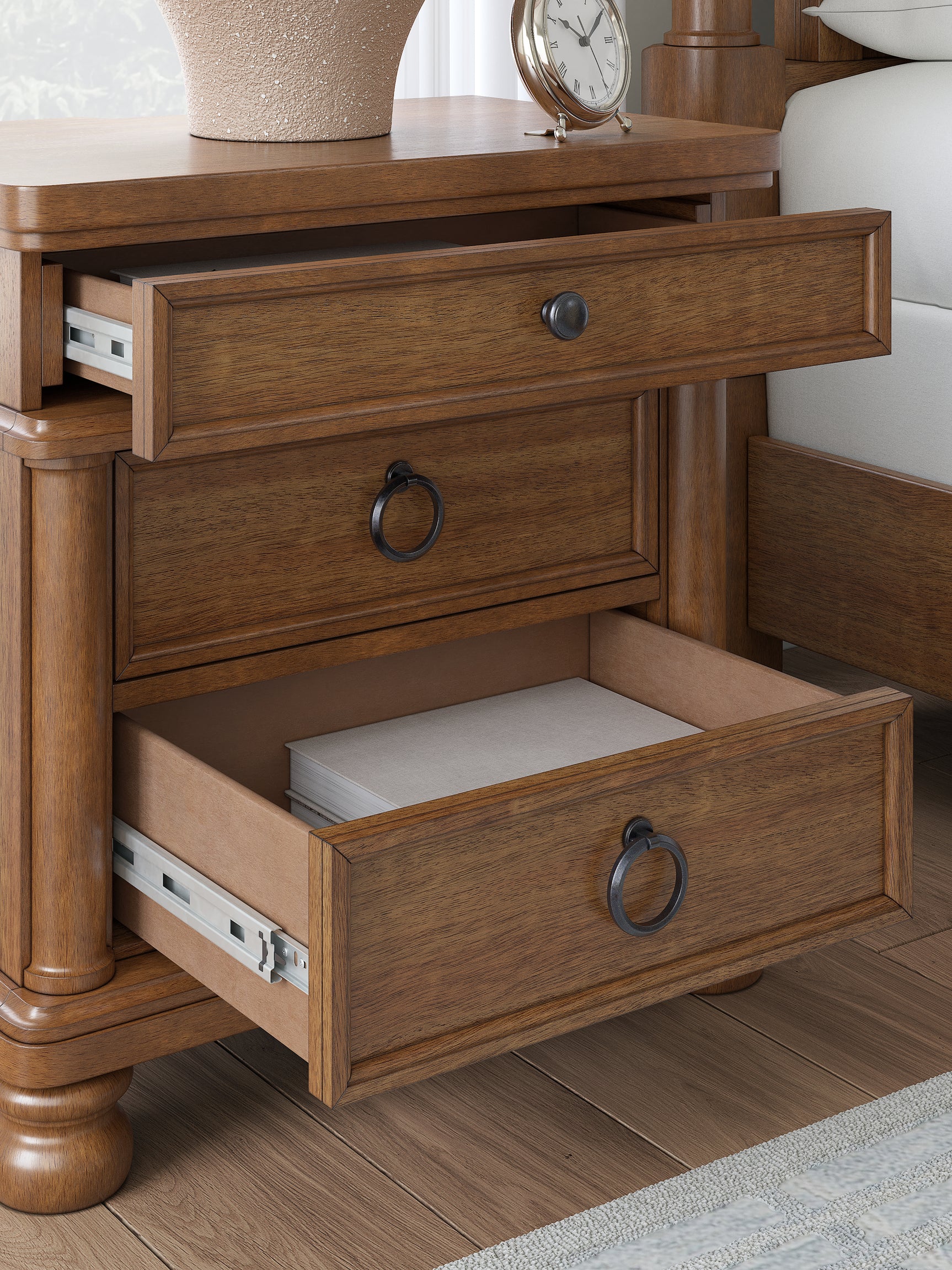 Rowlenstown nightstand with all drawers open