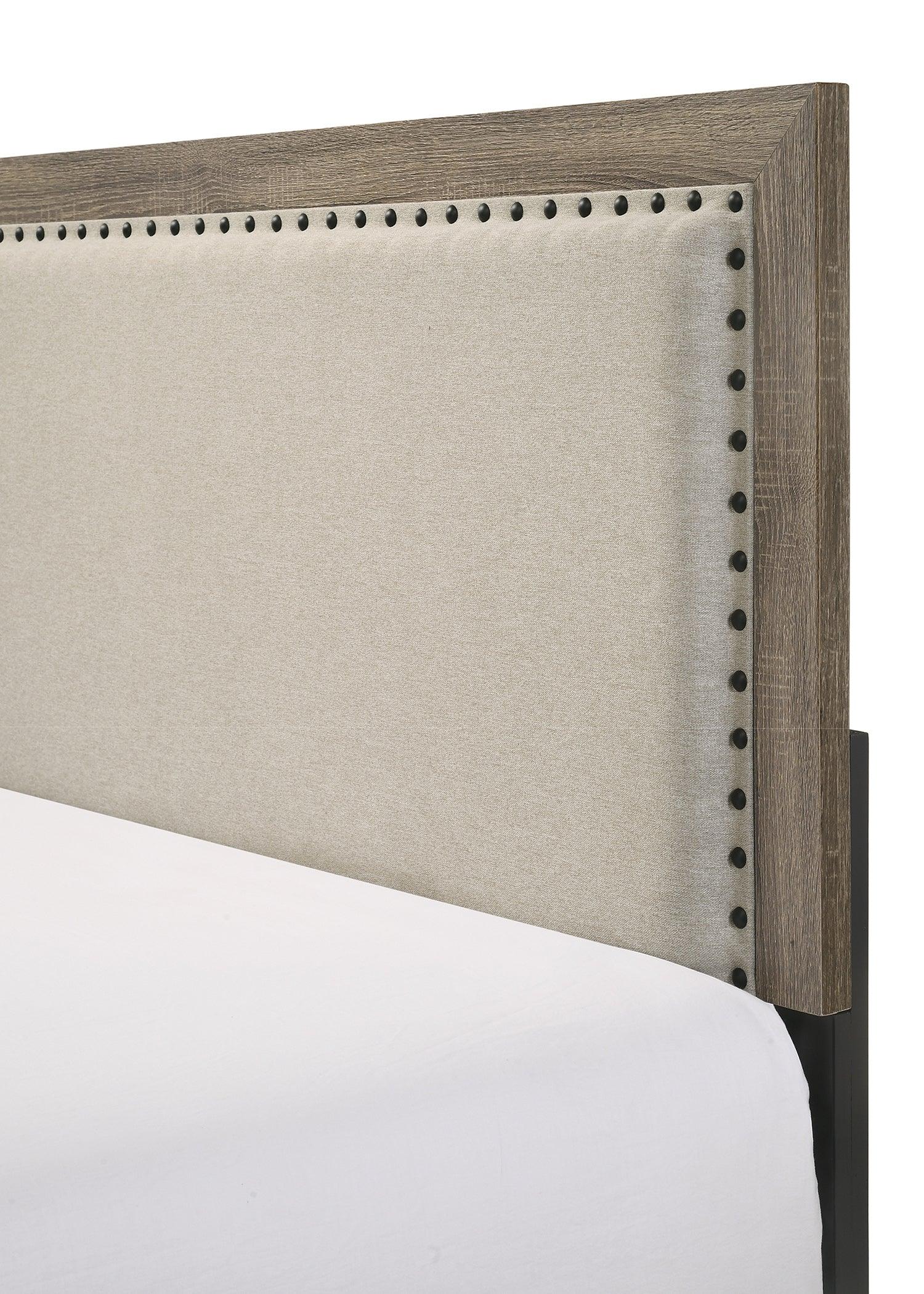 Millie Grey Contemporary Solid Wood And Veneers Fabric Panel Upholstered Full Bed - Ella Furniture