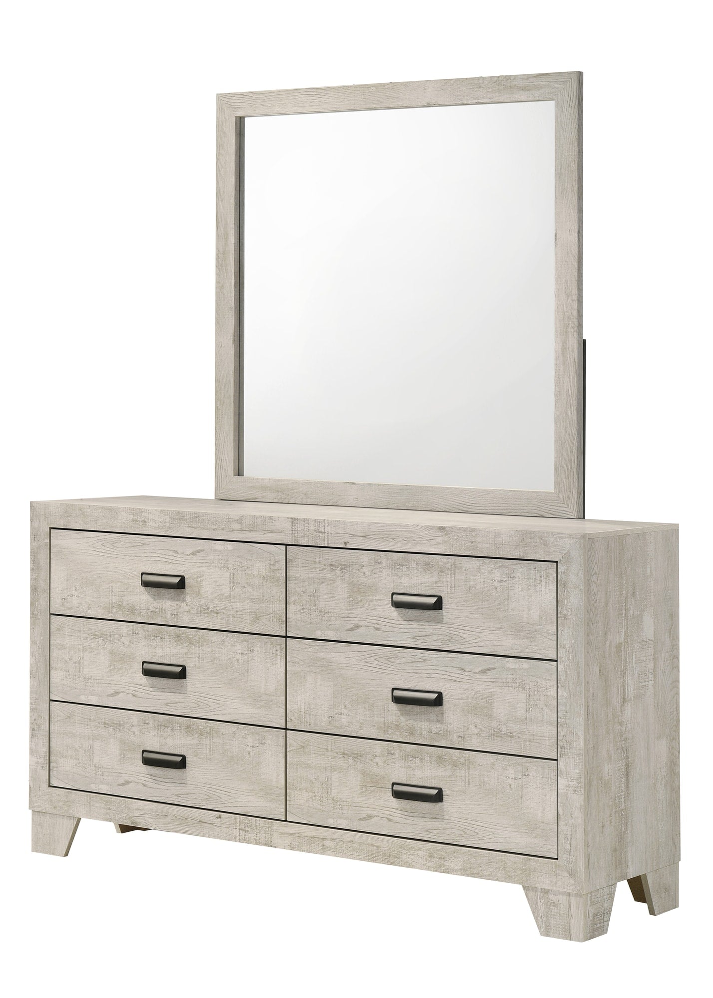 Millie Light Gray Panel Bedroom Set with Bed, Dresser, Mirror, Nightstand & Chest dresser and mirror by Crownmark | Decor Furniture
