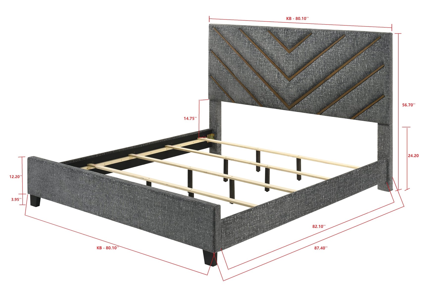 Zane Gray Upholstered Panel King Bed view 4