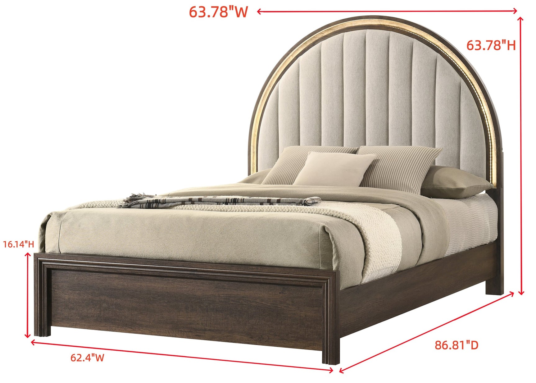 Noreen Brown Gray Upholstered LED Panel Queen Bed view 5