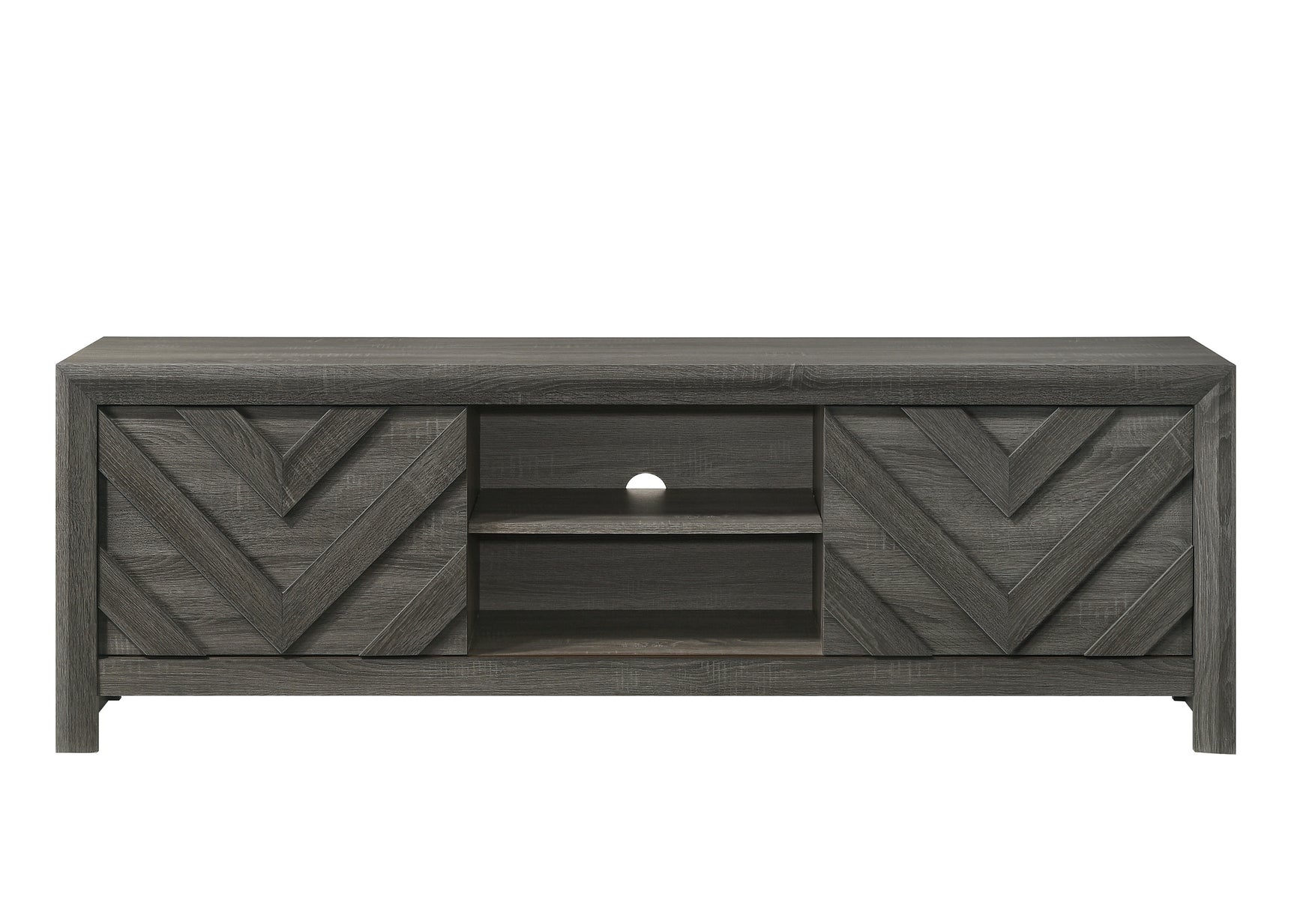 Valor Gray TV Stand storage compartments open