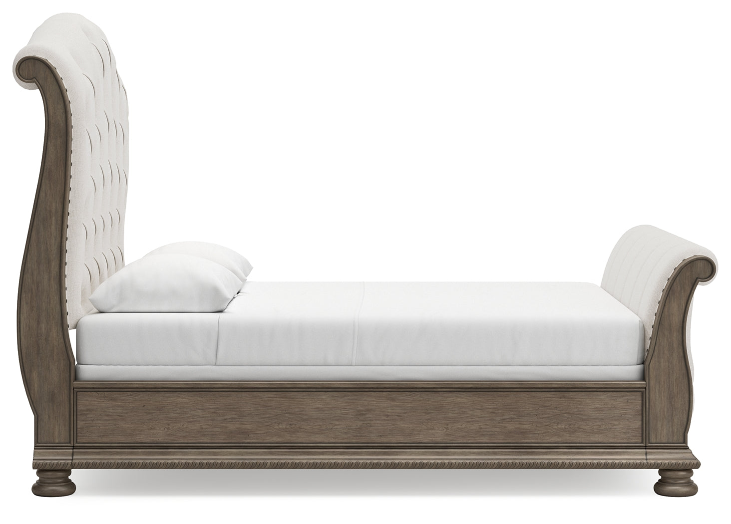 Ardenfield Queen Upholstered Sleigh Bed side profile showing upholstery and rails