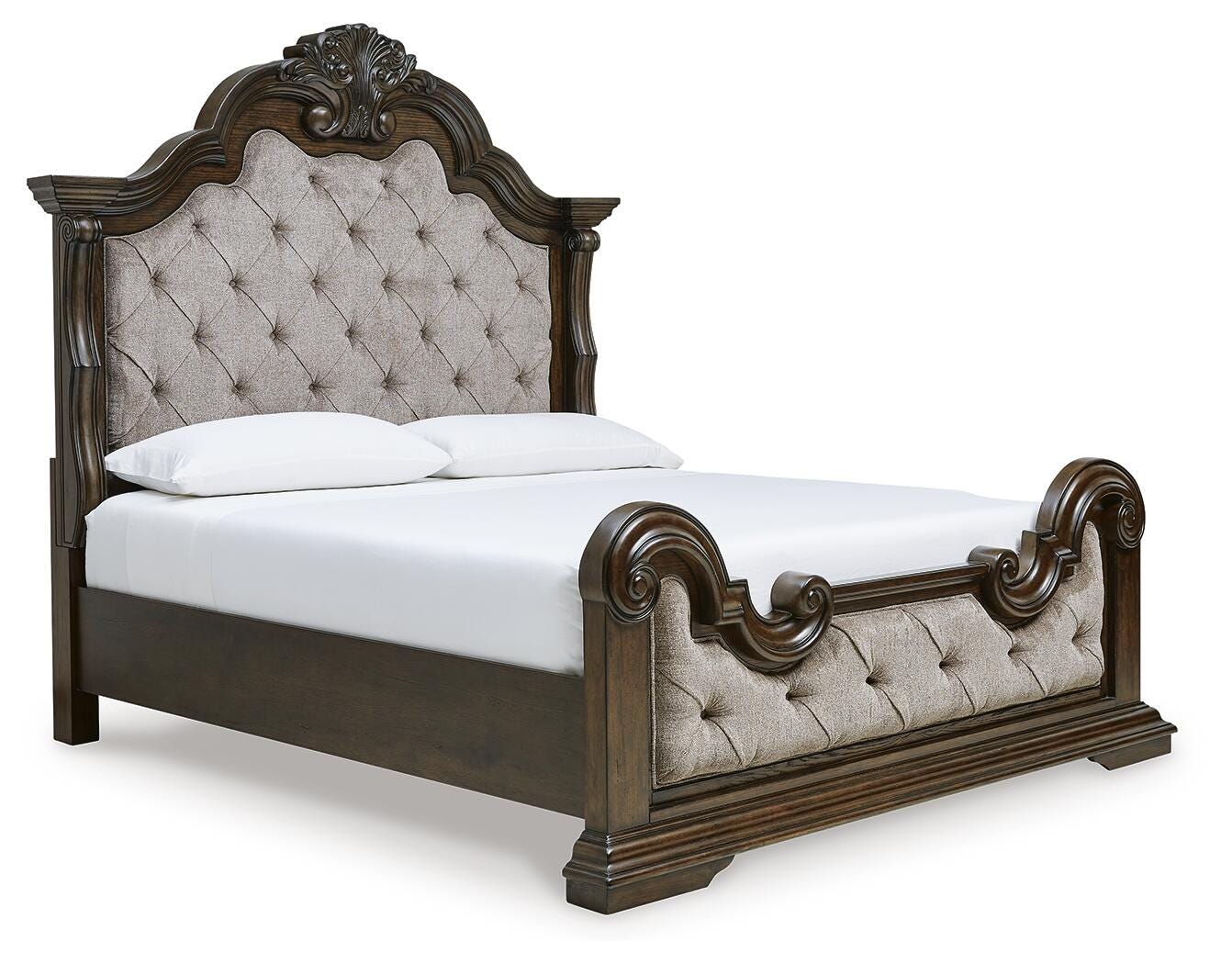 Maylee Dark Brown Upholstered Bedroom Set angled view