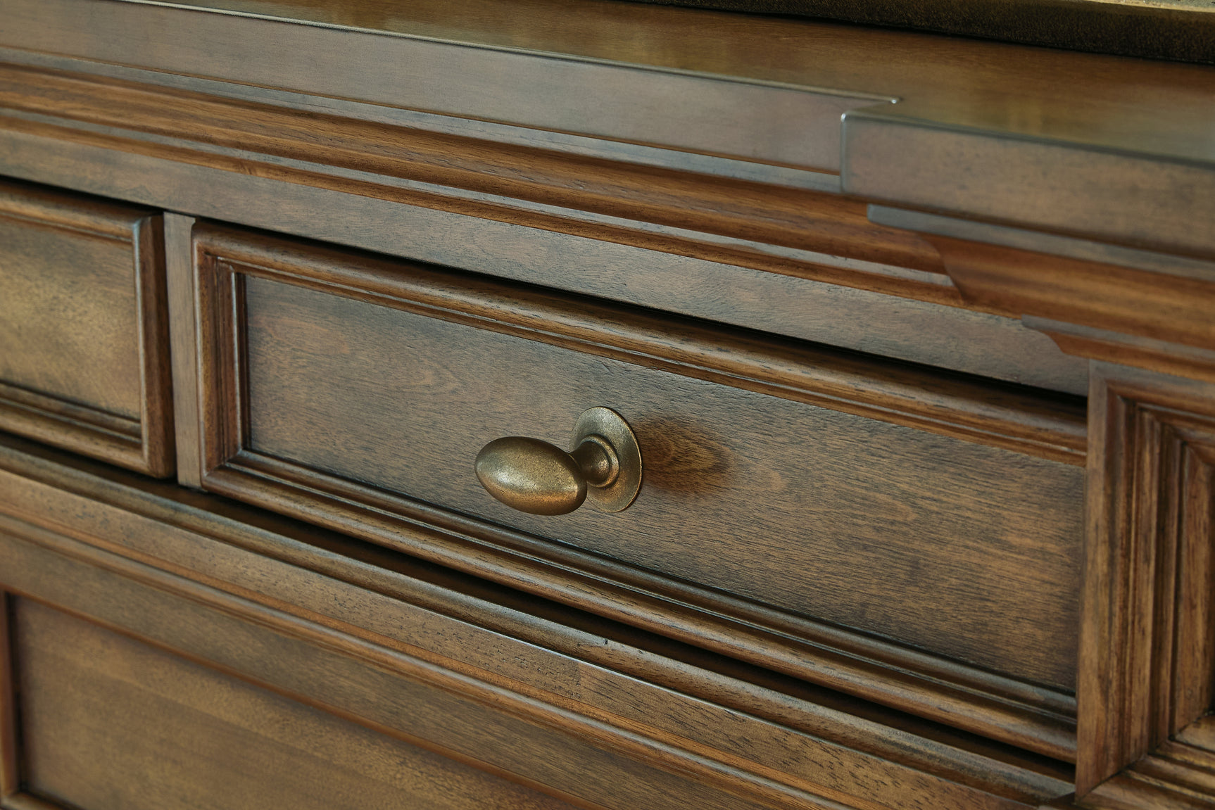 Frantanna Brown Dresser antiqued brass knobs detail