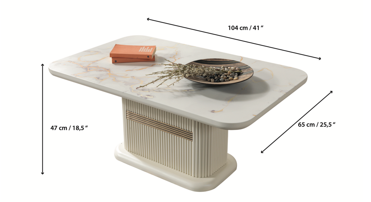 Ella Ivory Coffee Table front view showing ivory finish