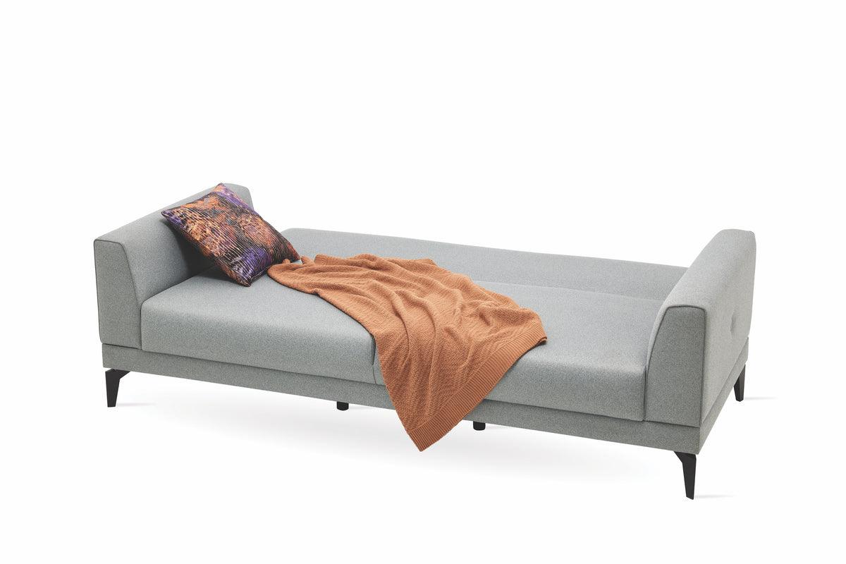 Cordell Light Gray 3-Seater Sofa Bed open as a sofa bed