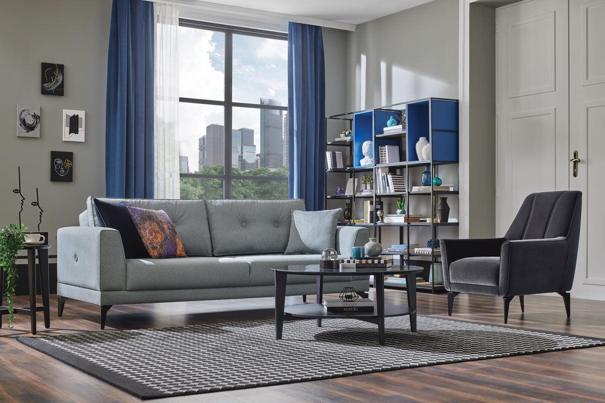 Cordell Light Gray 3-Seater Sofa Bed folded showing seating