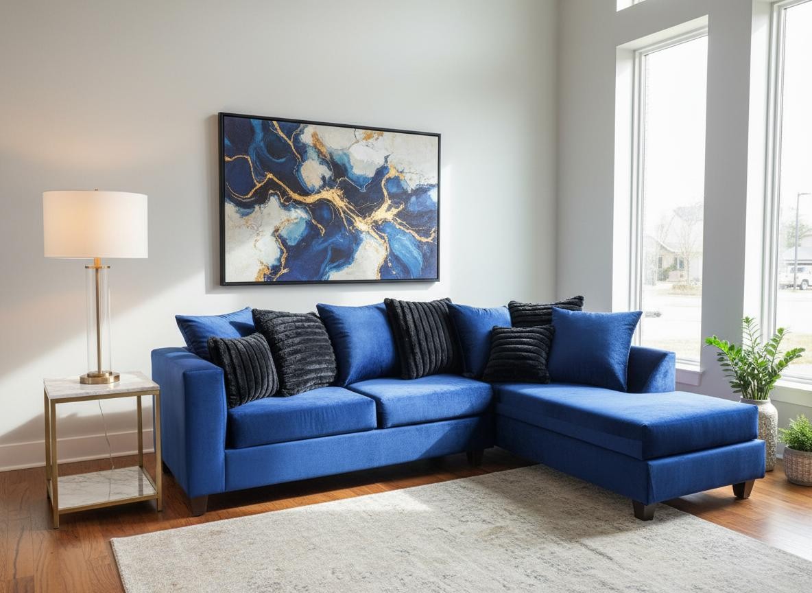 Kora Blue 2-Piece Fabric Sectional Sofa view 2