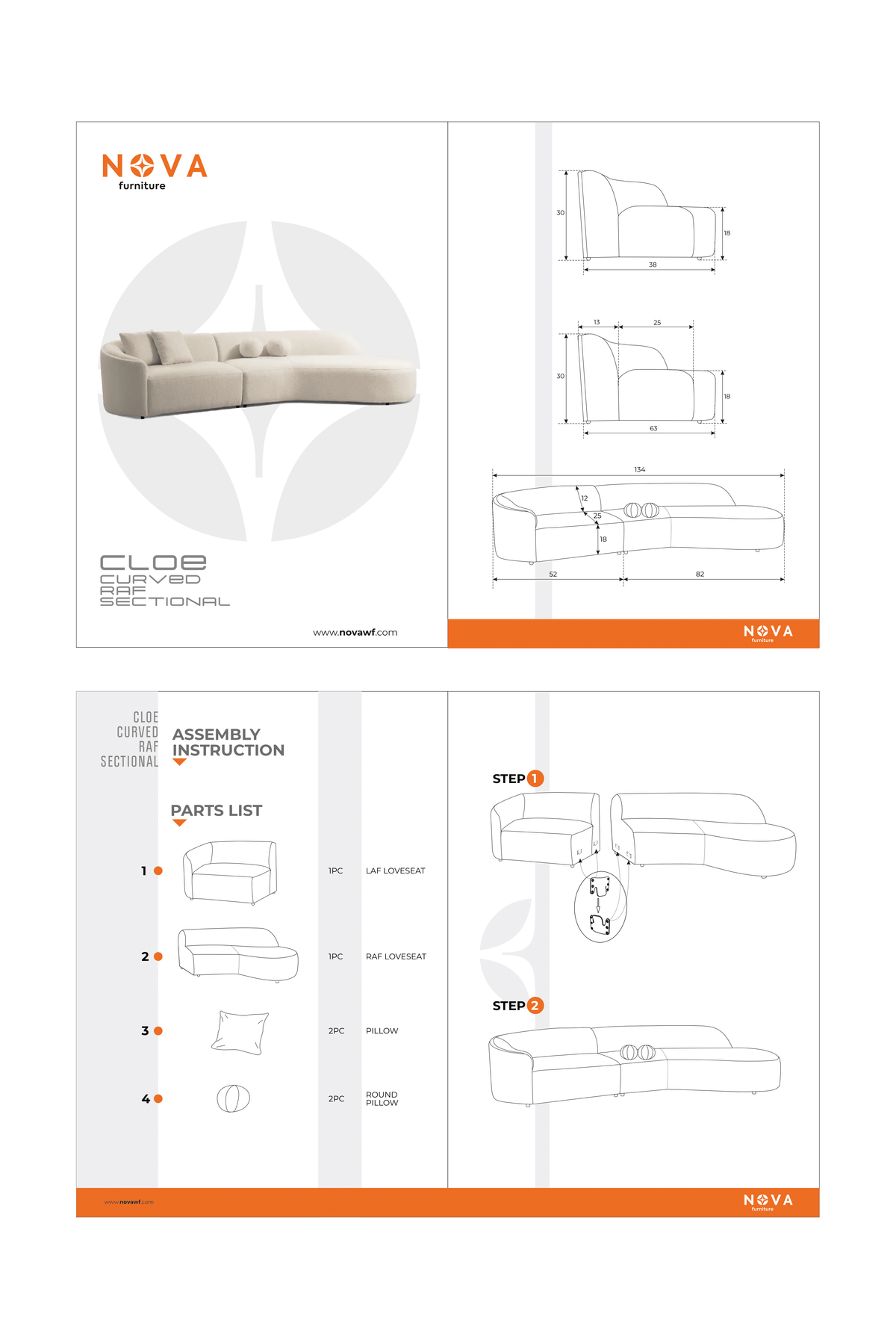 Side silhouette of Ava Ivory Boucle Curved 134" RAF Sectional sofa