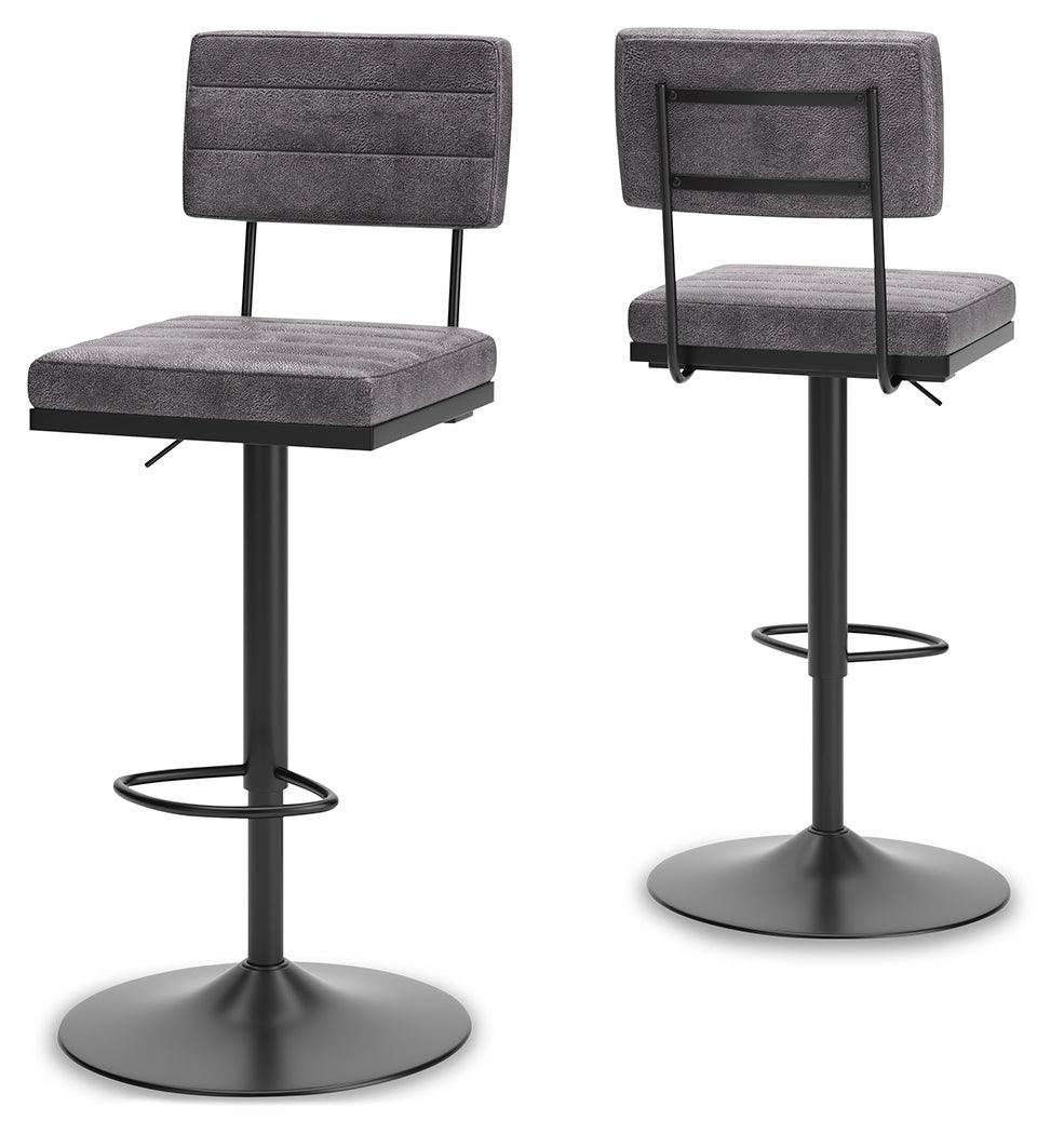 Strumford gray and black bar height swivel stool back view