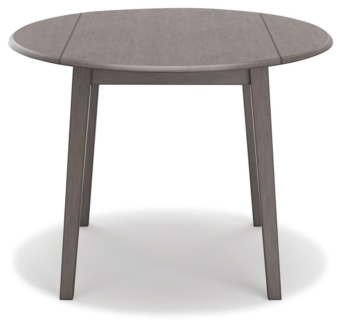 Shullden Gray Drop Leaf Dining Table by Ashley – one leaf down side view