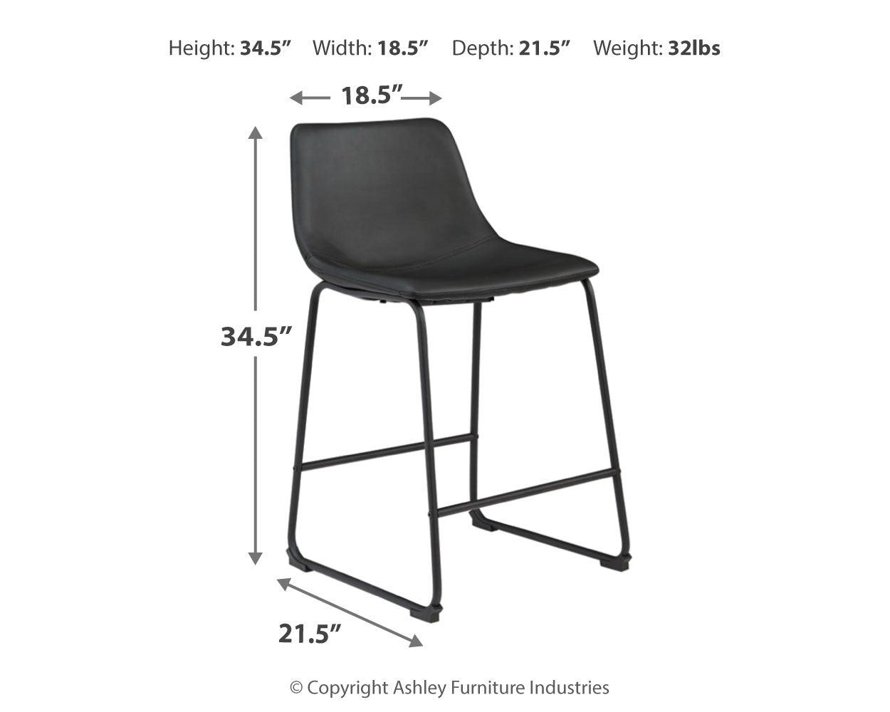Centiar Black Counter Height Bar Stool dimension diagram
