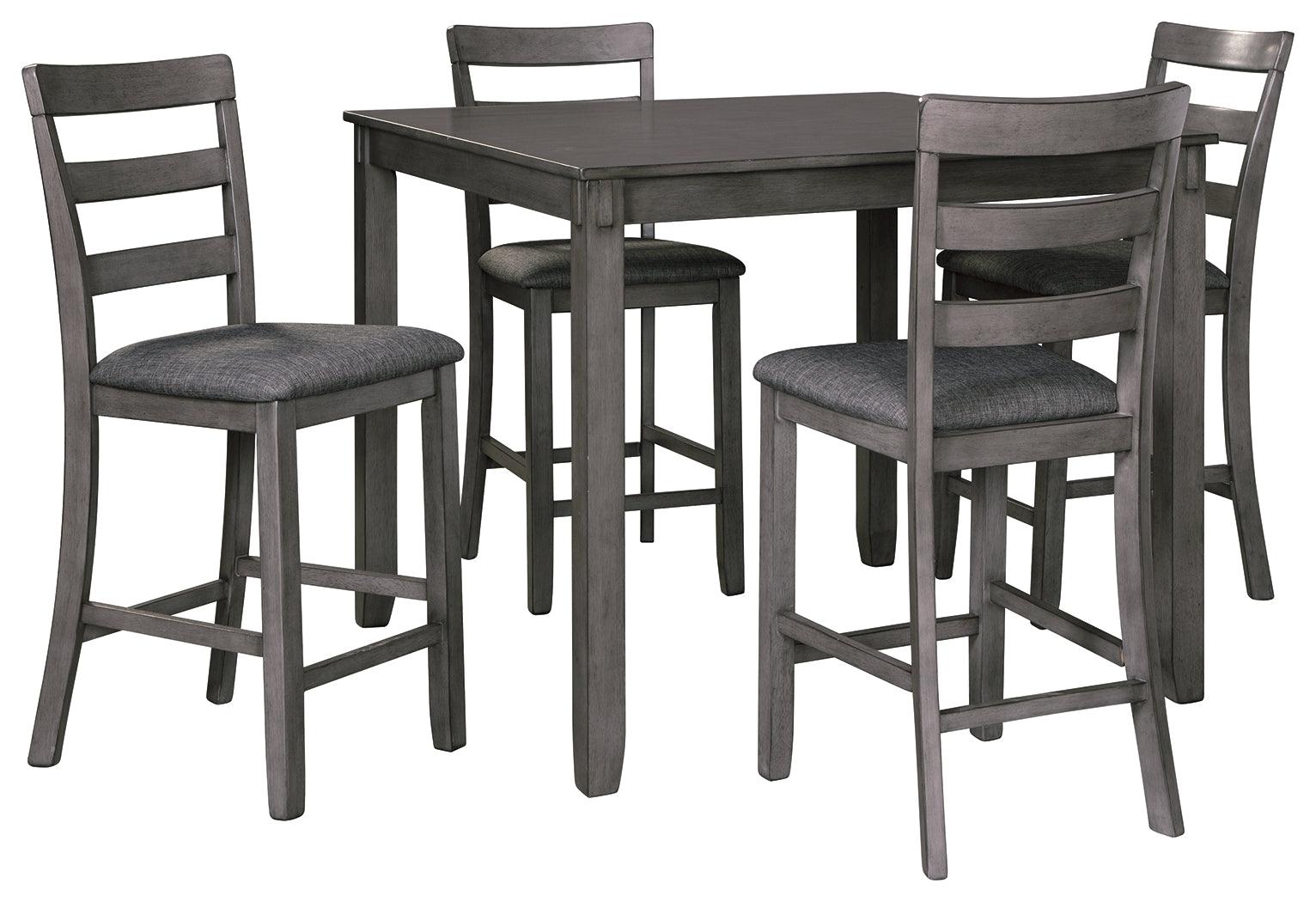 Bridson gray counter height dining table and bar stools side angle