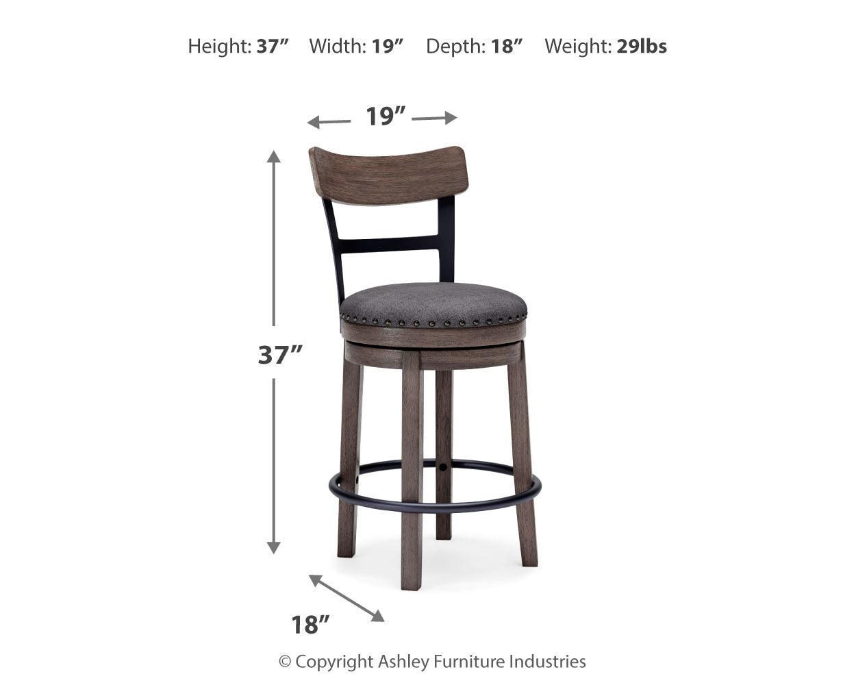 Caitbrook Gray Counter Height Bar Stool dimensions chart
