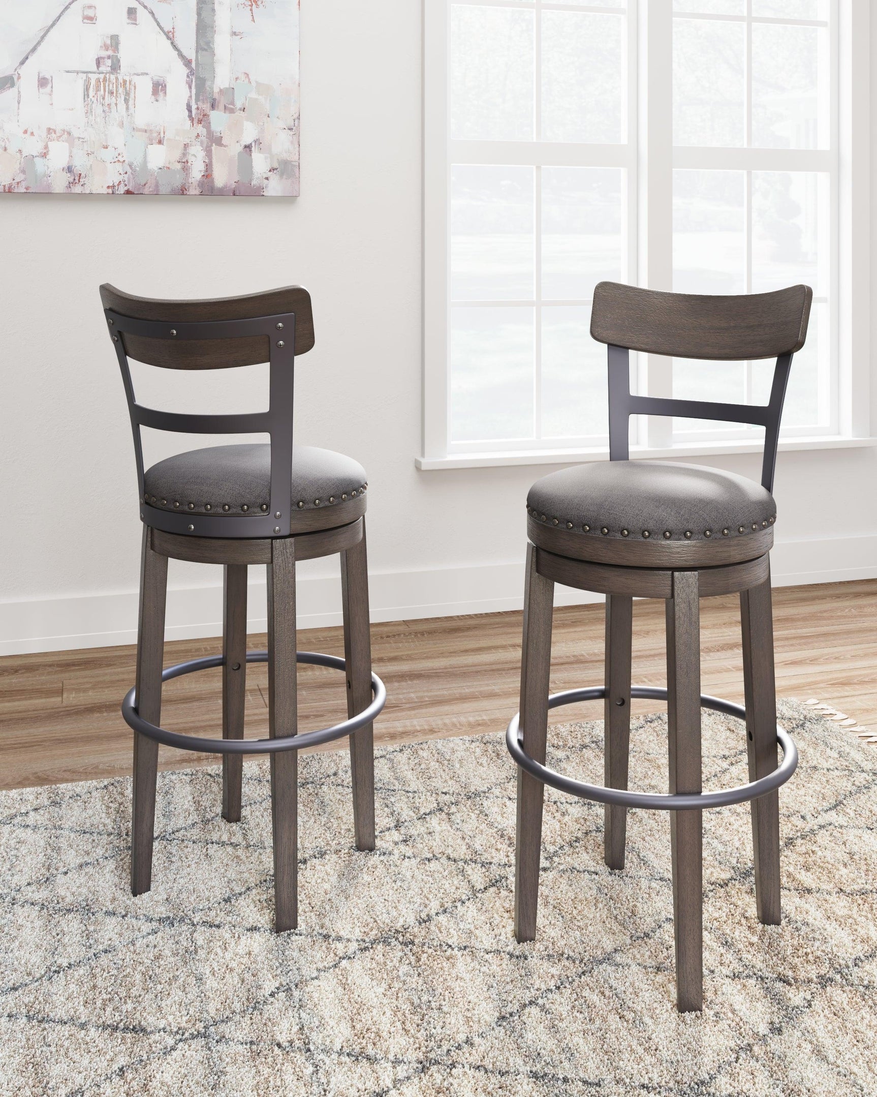 Caitbrook Gray Upholstered Bar Height Swivel Stool with assembly kit