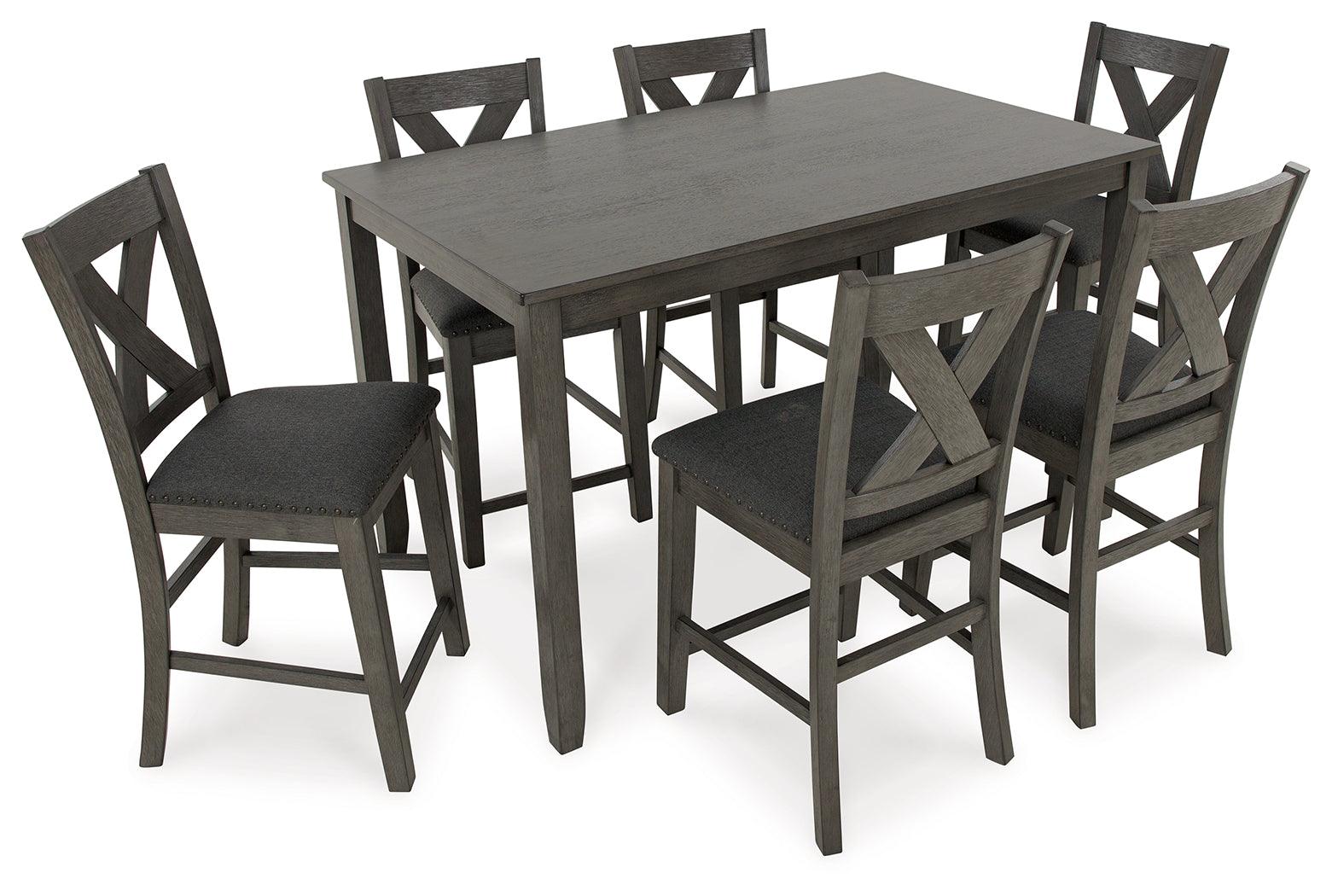 Caitbrook gray counter height dining table and bar stools angled alternate view