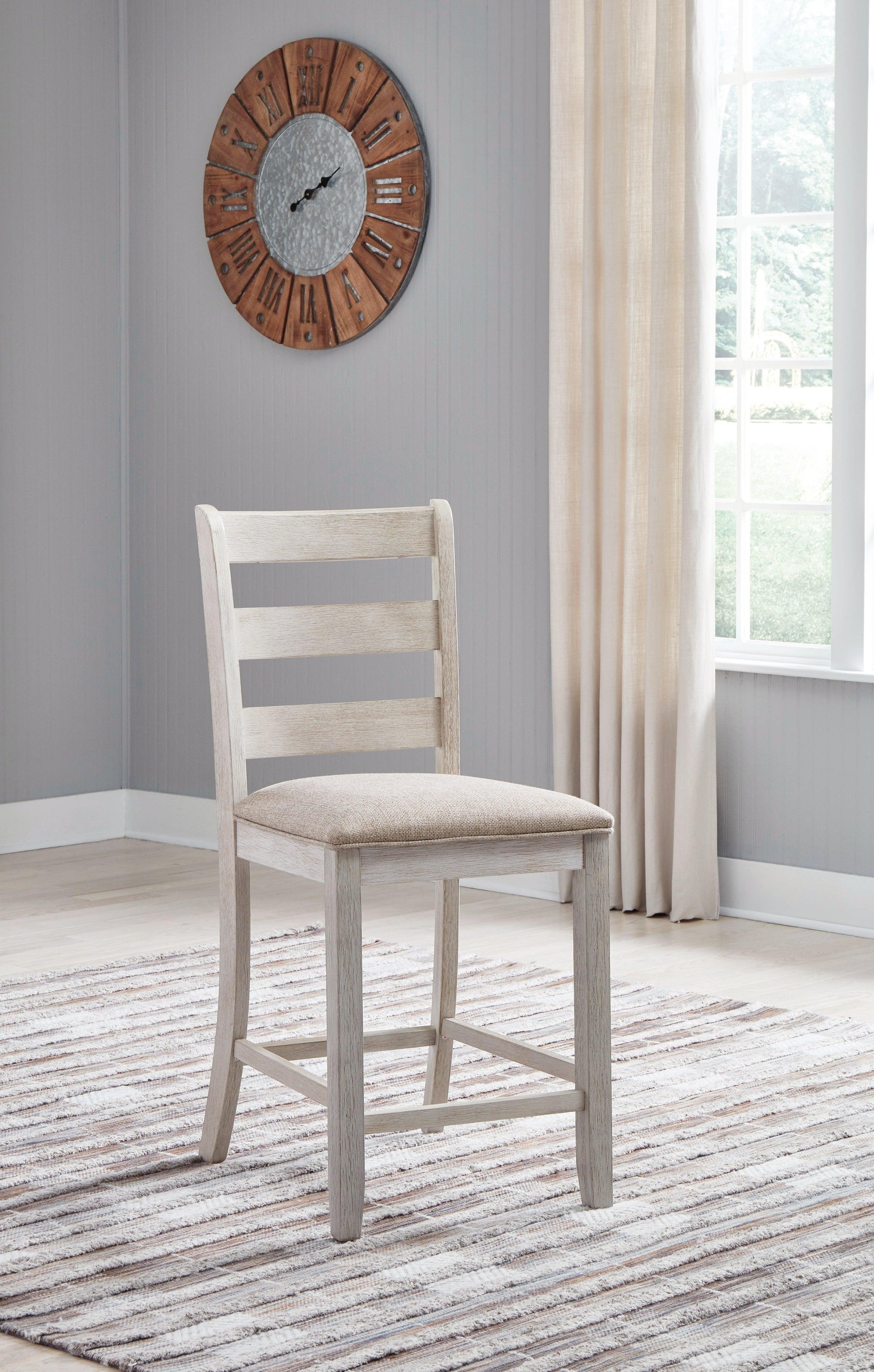 Skempton White and Light Brown Upholstered Counter Height Bar Stool back view