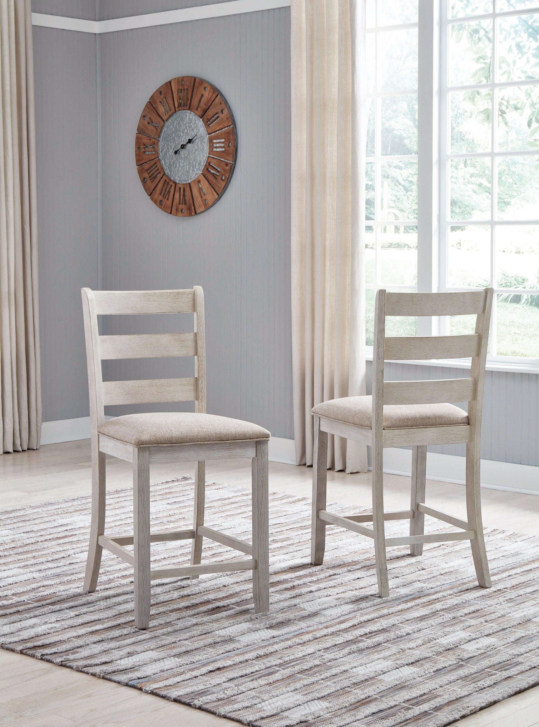 Skempton White and Light Brown Upholstered Counter Height Bar Stool close-up seat