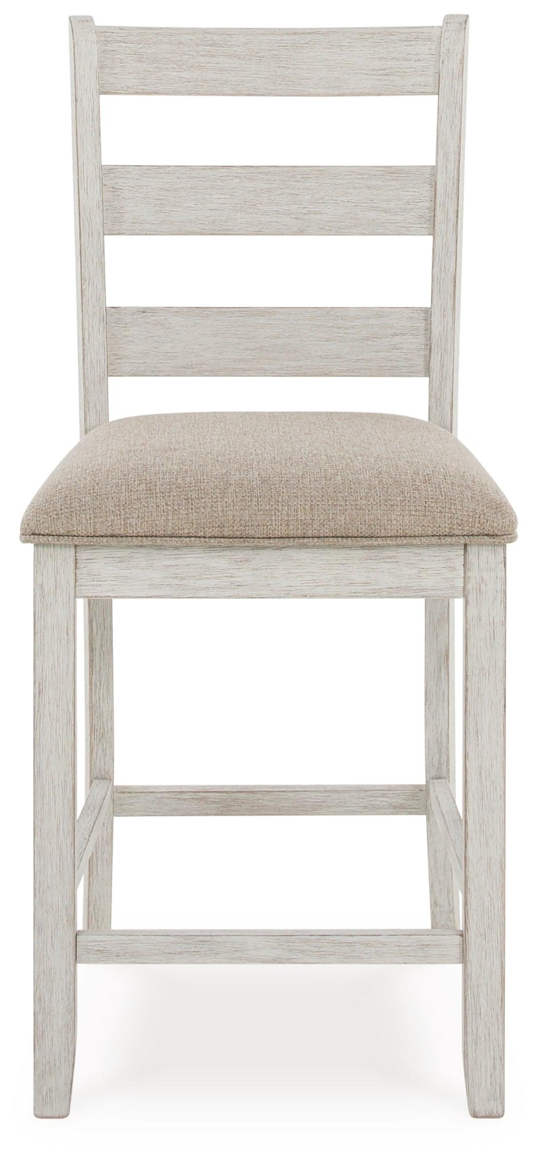 Bar stool front view showing upholstery and overall height