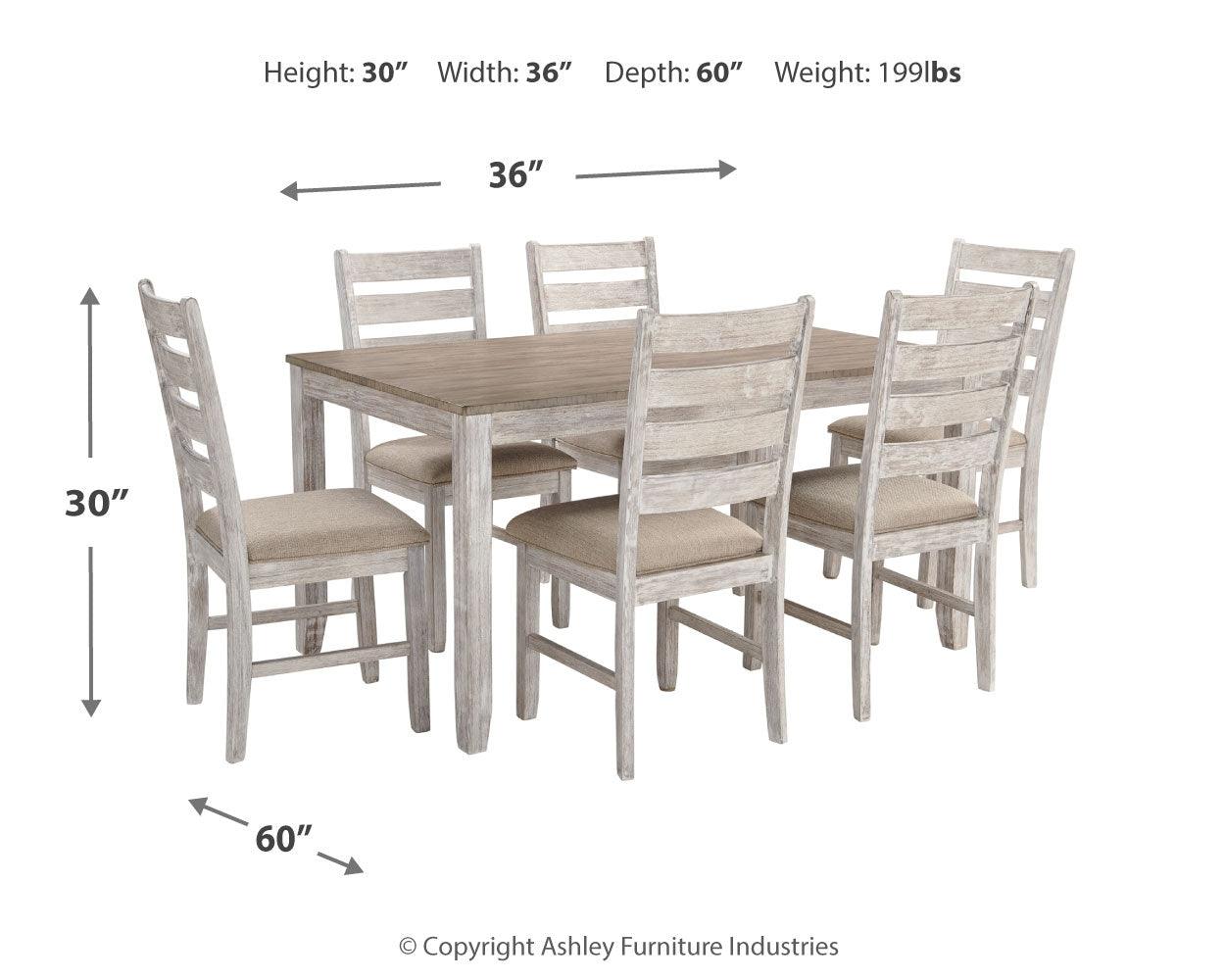 Dimensional drawing of table and chairs with measurements
