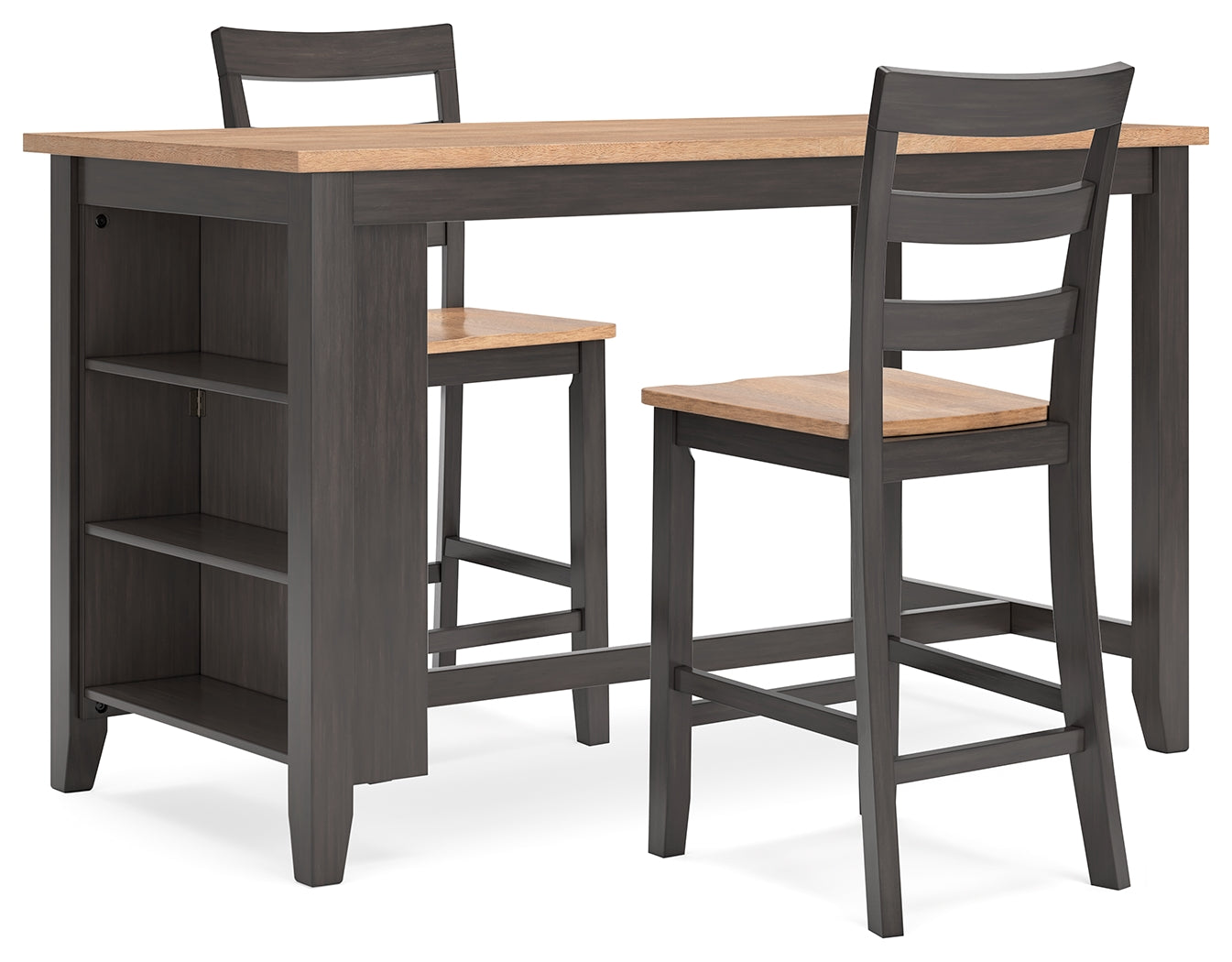 Dining table side angle showing table top and leg