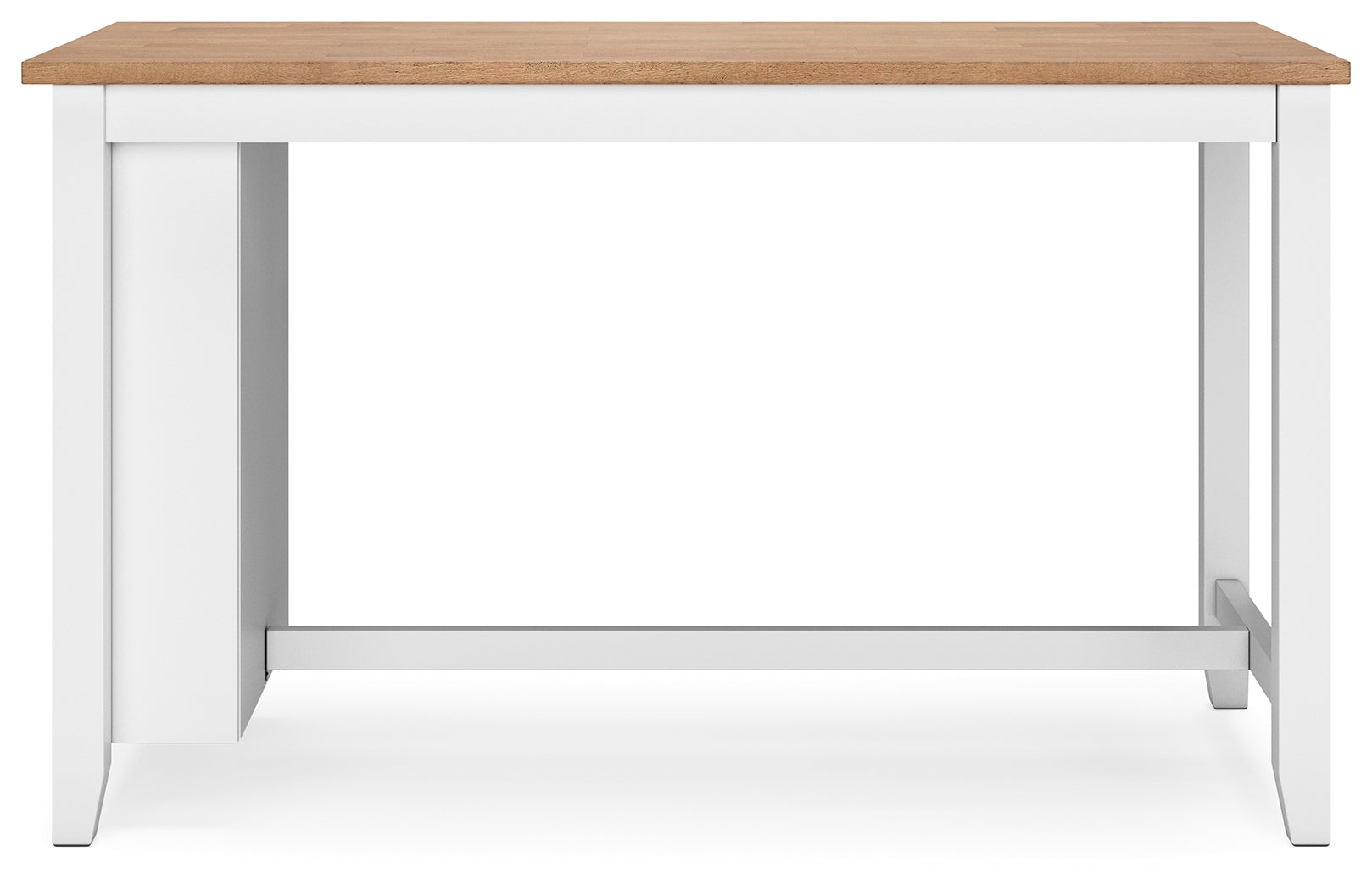 Gesthaven natural wood and white counter height dining table with two barstools, front view