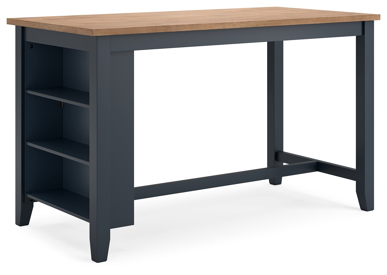 Side view of Gesthaven natural wood and blue counter height dining set