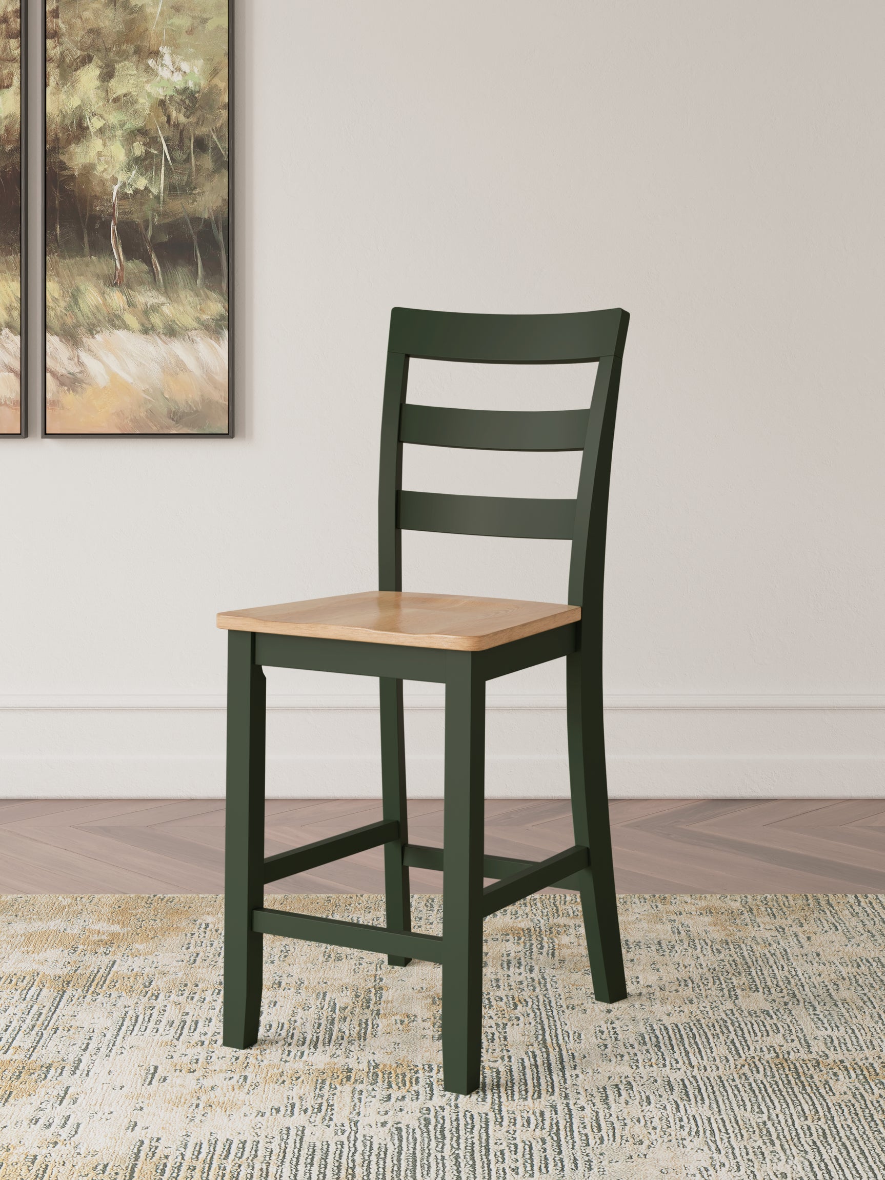 Gesthaven Natural Wood and Green Counter Height Dining Table with 2 Barstools