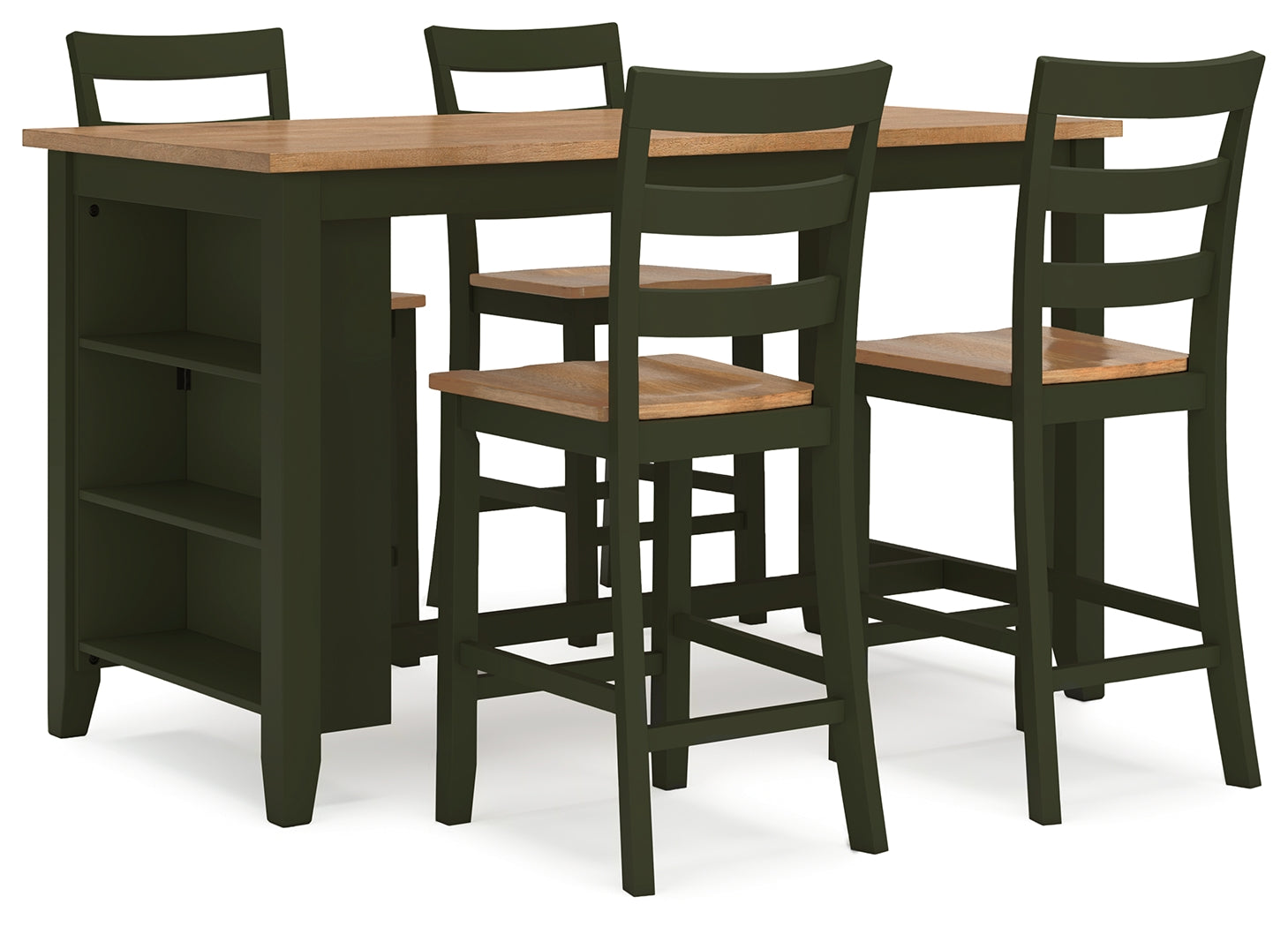 Angled view of Gesthaven natural and green dining table