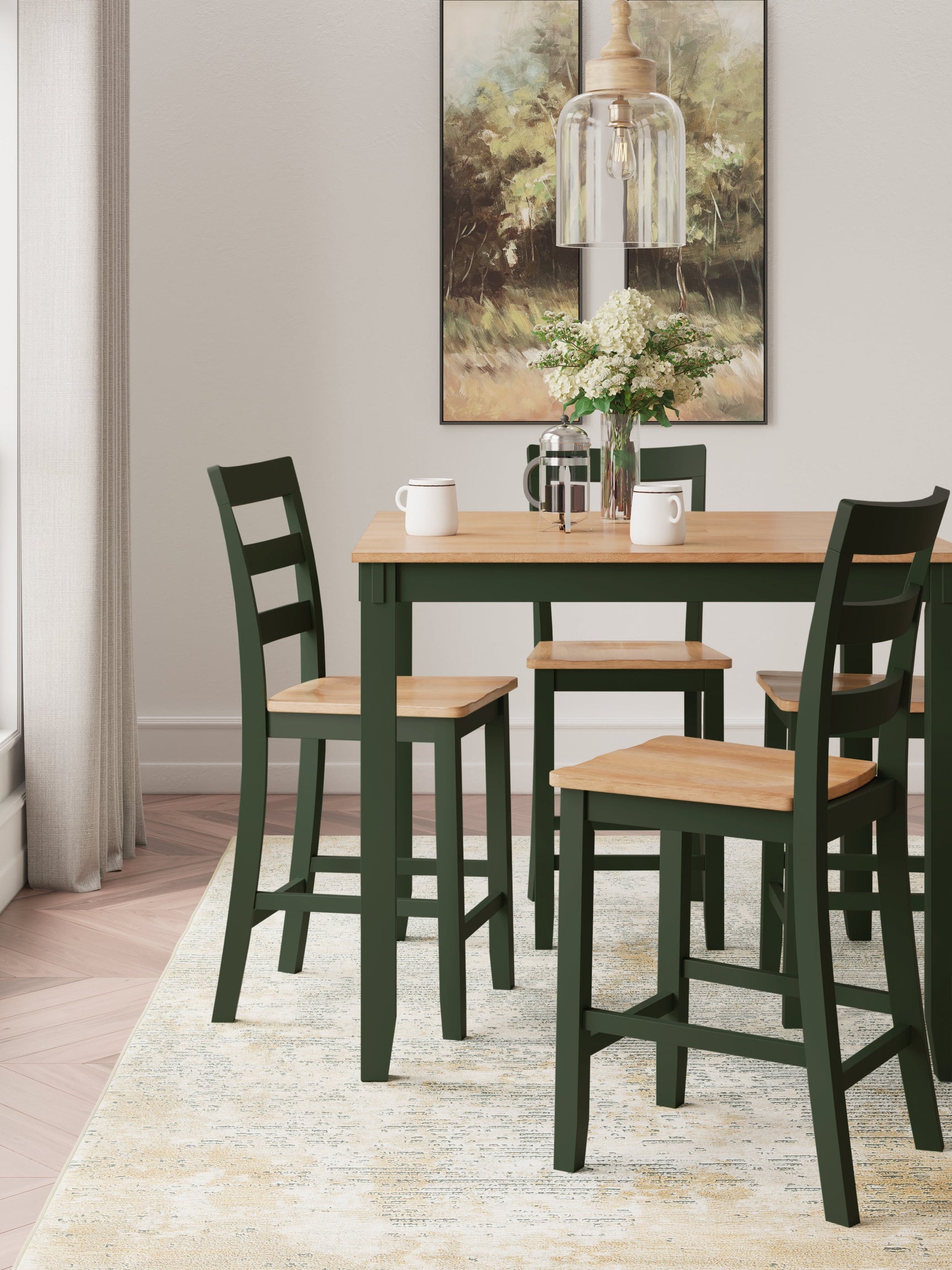 Gesthaven dining set mood setting with natural green and wood tones