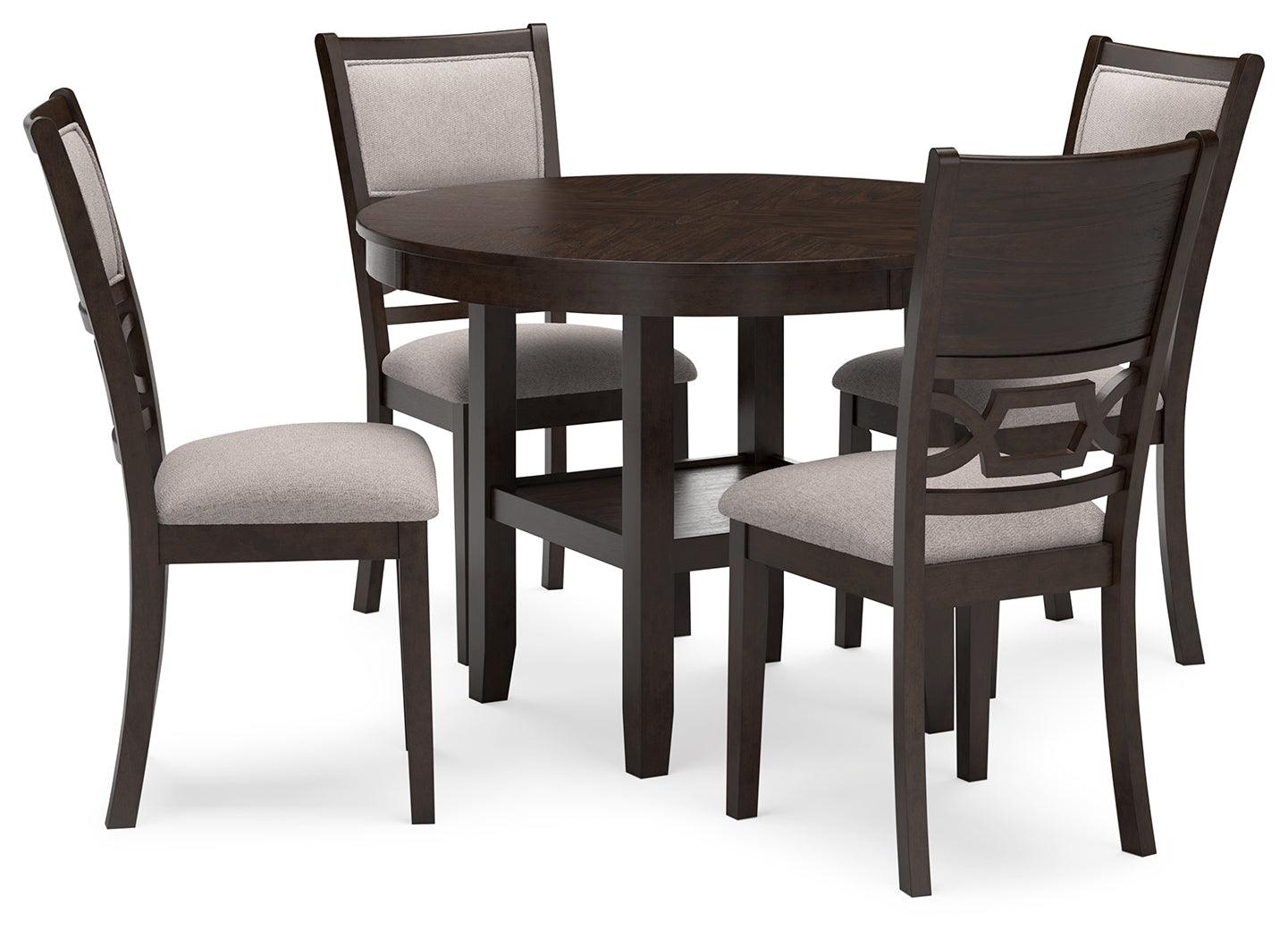 Langwest brown round dining table and chairs angled view