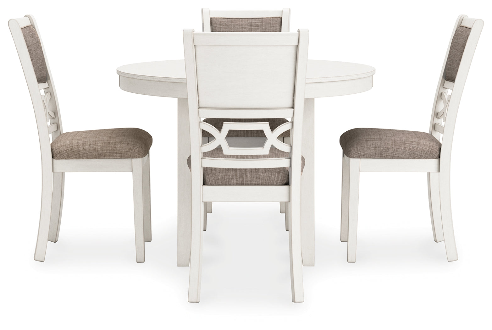 Front view of Erinberg dining set showcasing table and chairs