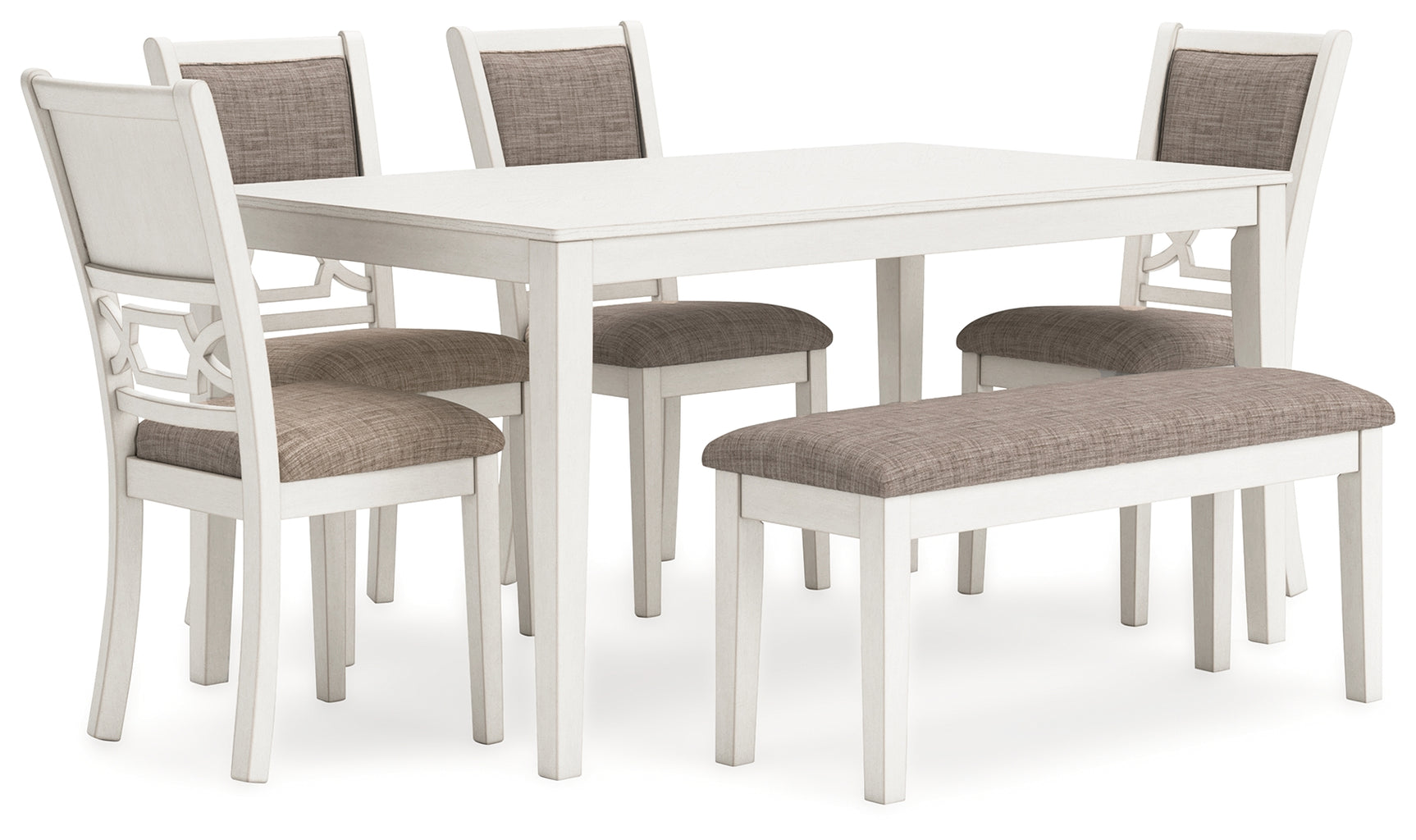 Close-up of antique white dining table edge and tapered leg