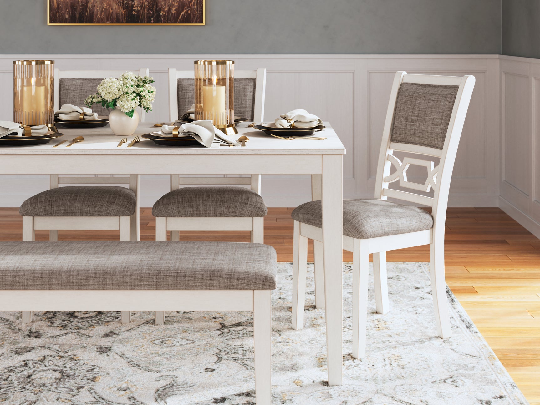 Mood photo of Erinberg antique white dining set in casual dining room