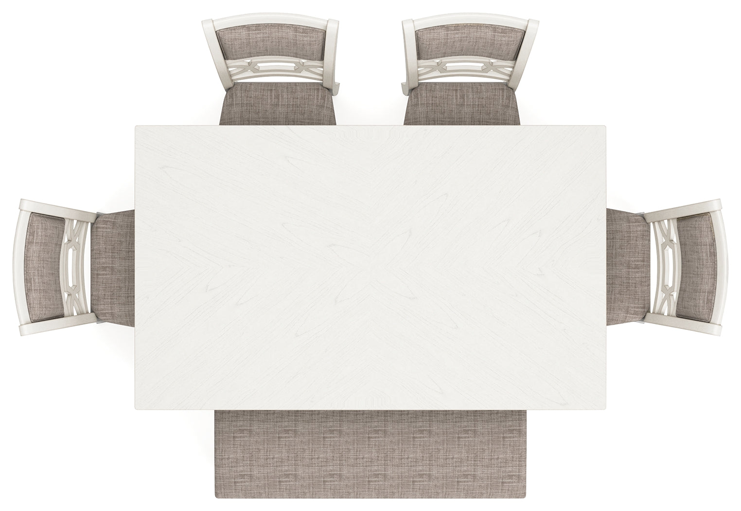 Top view of rectangular Erinberg antique white dining table