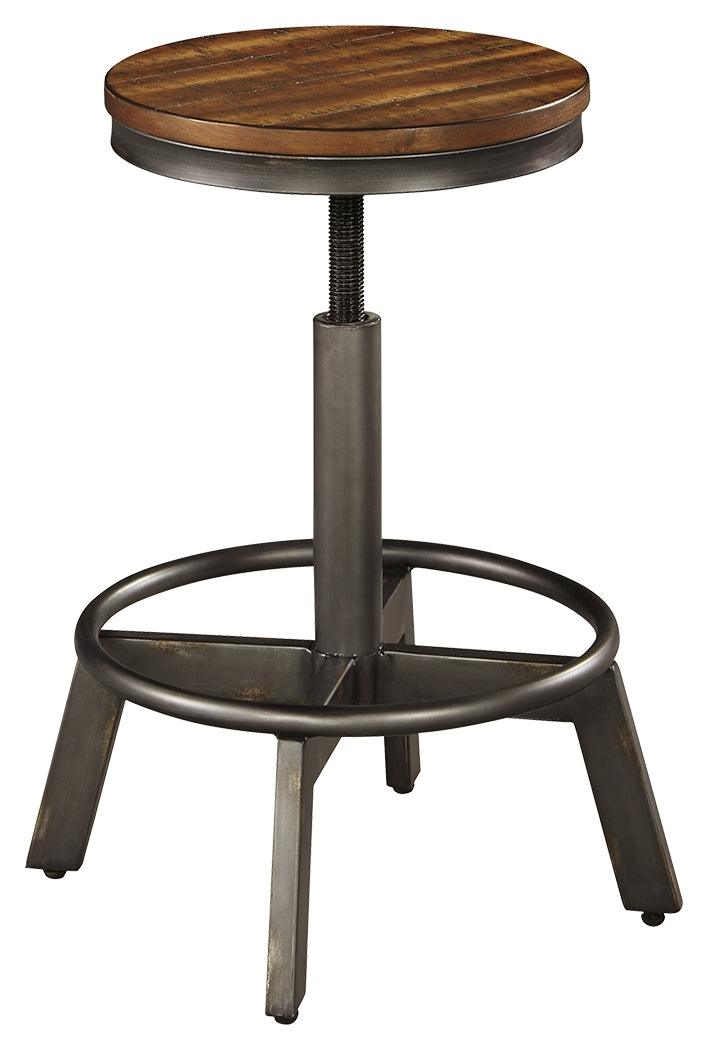 Torjin stool side view showing adjustable height and footrest