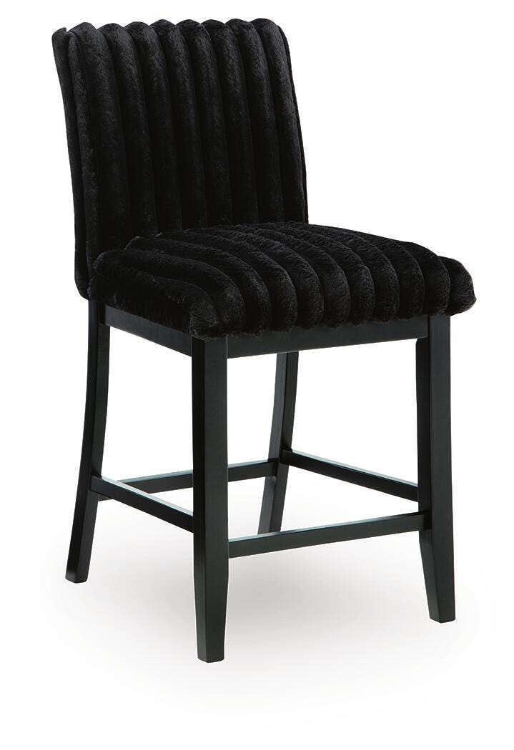 Mervannie Black Upholstered Counter Height Barstool side profile