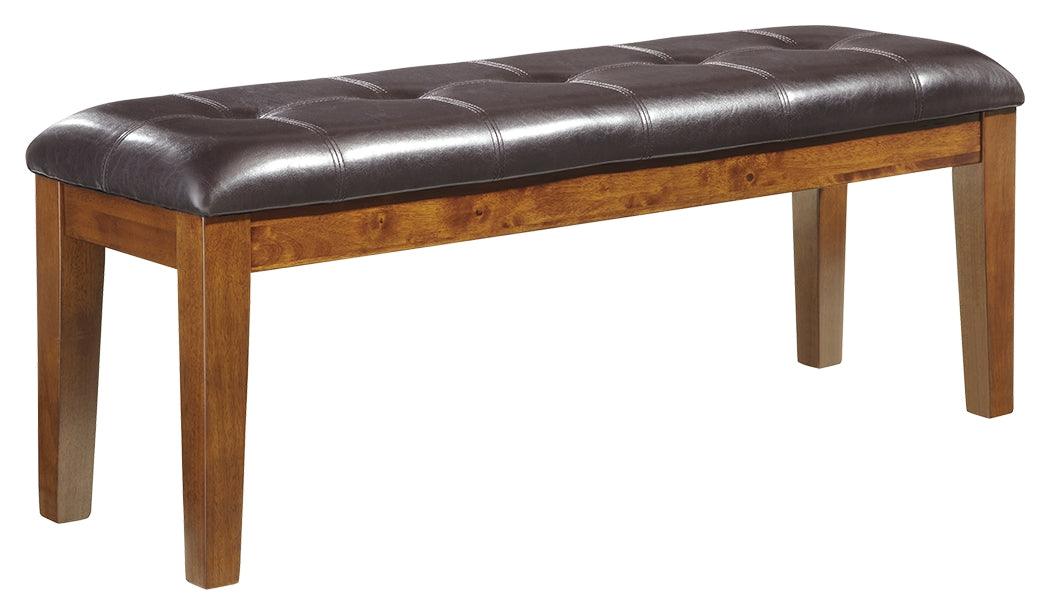 Ralene dining bench side view showing plush upholstery