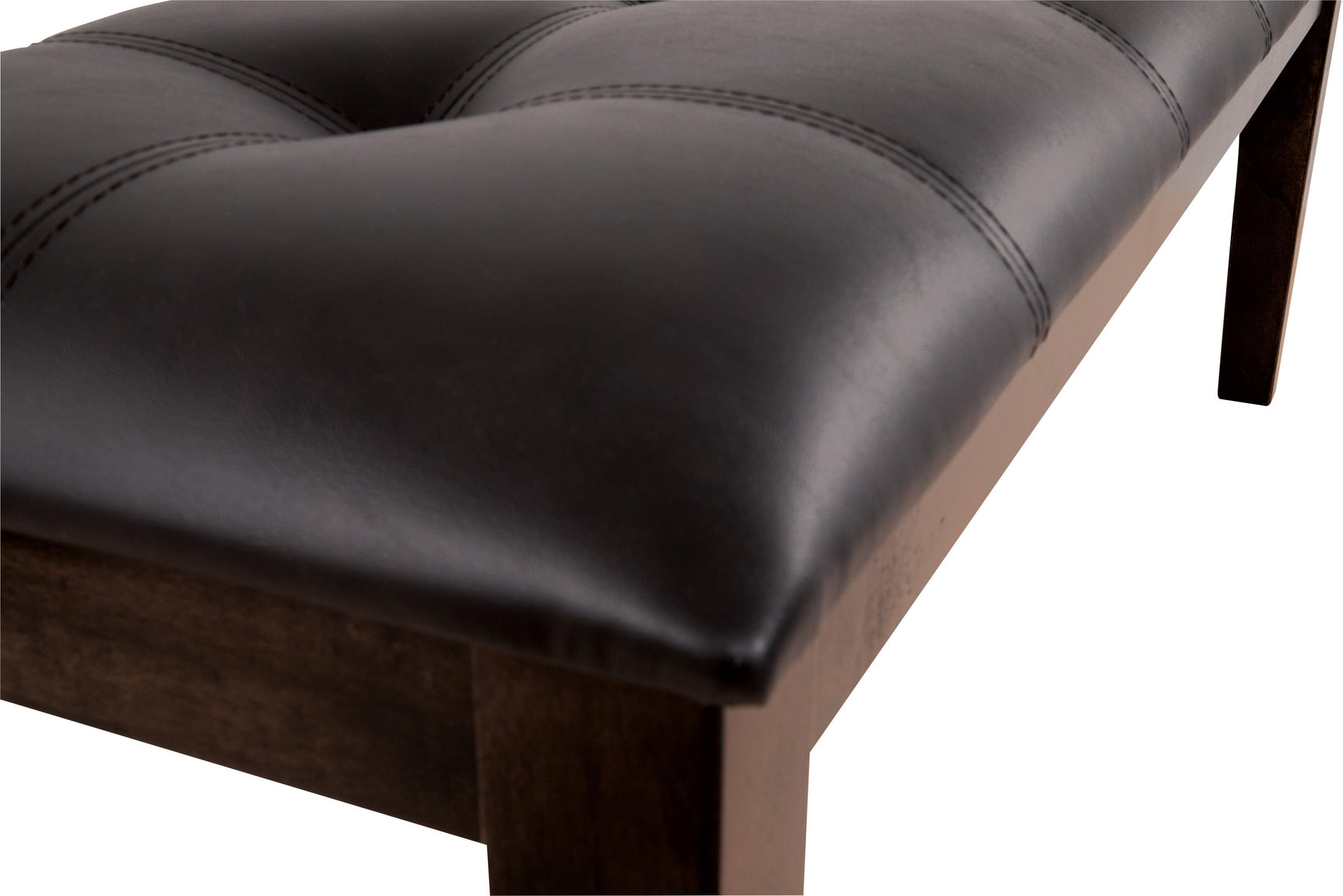 Haddigan Dark Brown Upholstered Dining Bench detailed seat and stitching