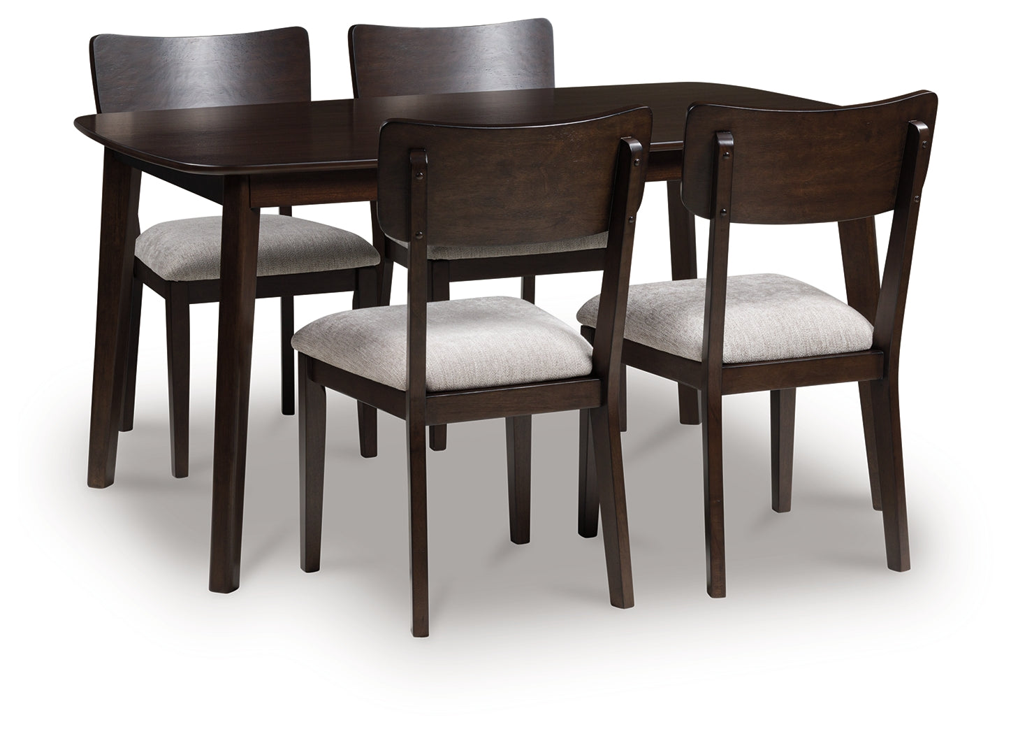 Mallenette dining table side angle showing rich wood veneer finish