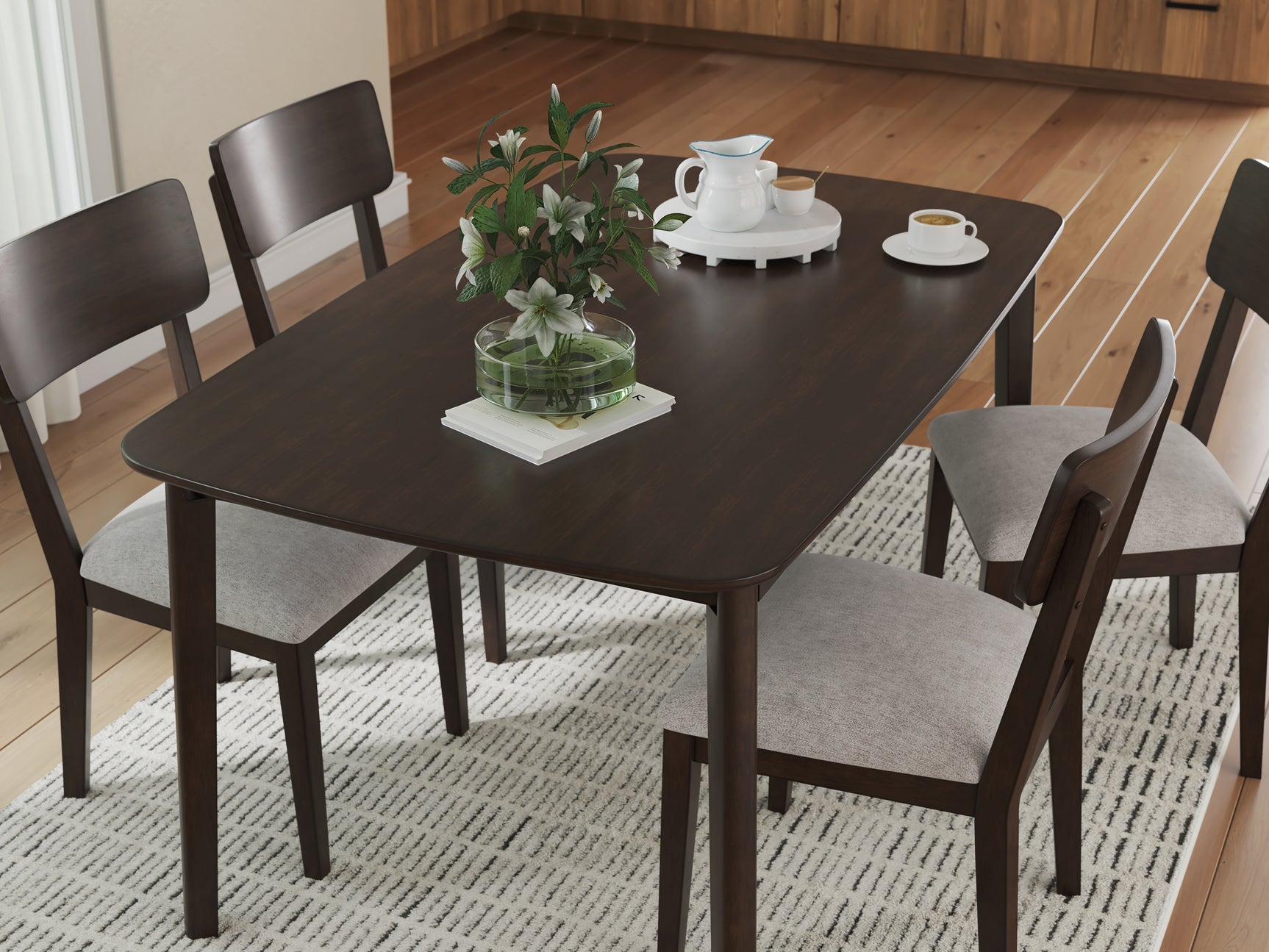 Casual dining set mood image with merlot finish