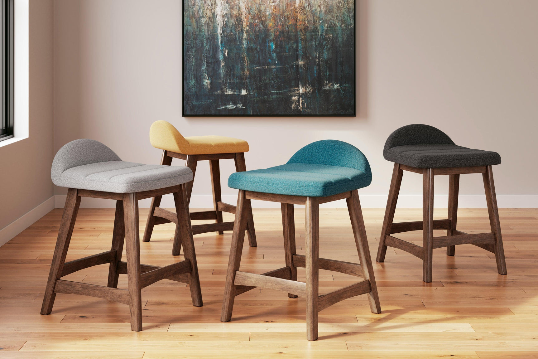 Lyncott Blue brown counter height bar stool group with collection