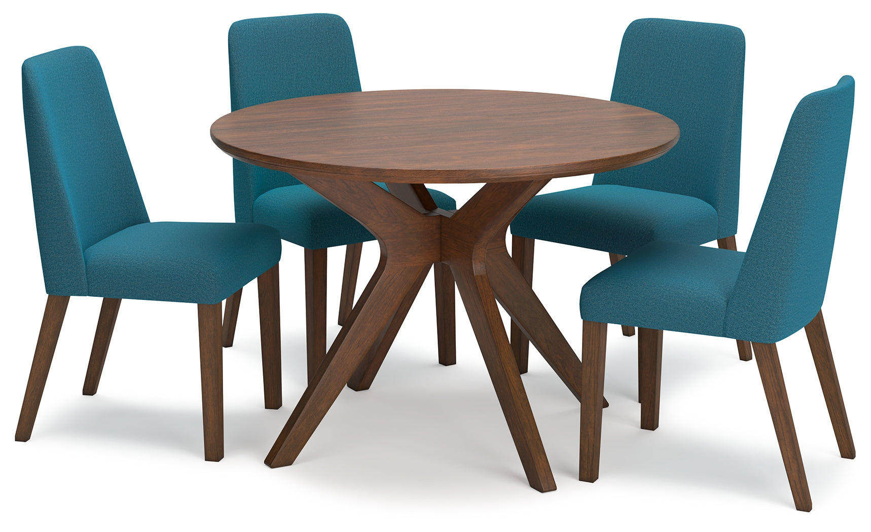 Lyncott Blue and Brown Mid-Century Dining Table and Chairs