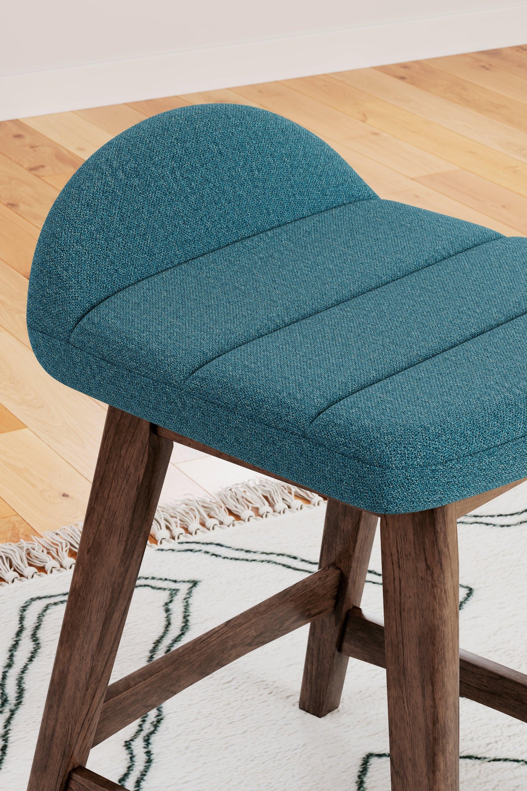 Lyncott Blue brown counter height bar stool close-up detail