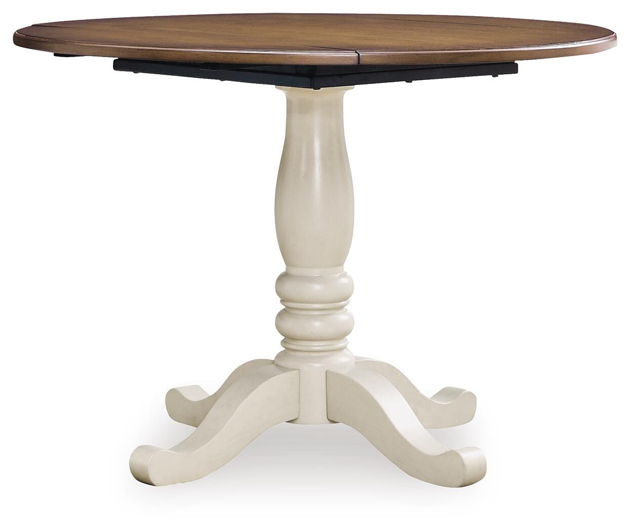 Wirloni Antique White/Brown Dining Drop Leaf Table angled view
