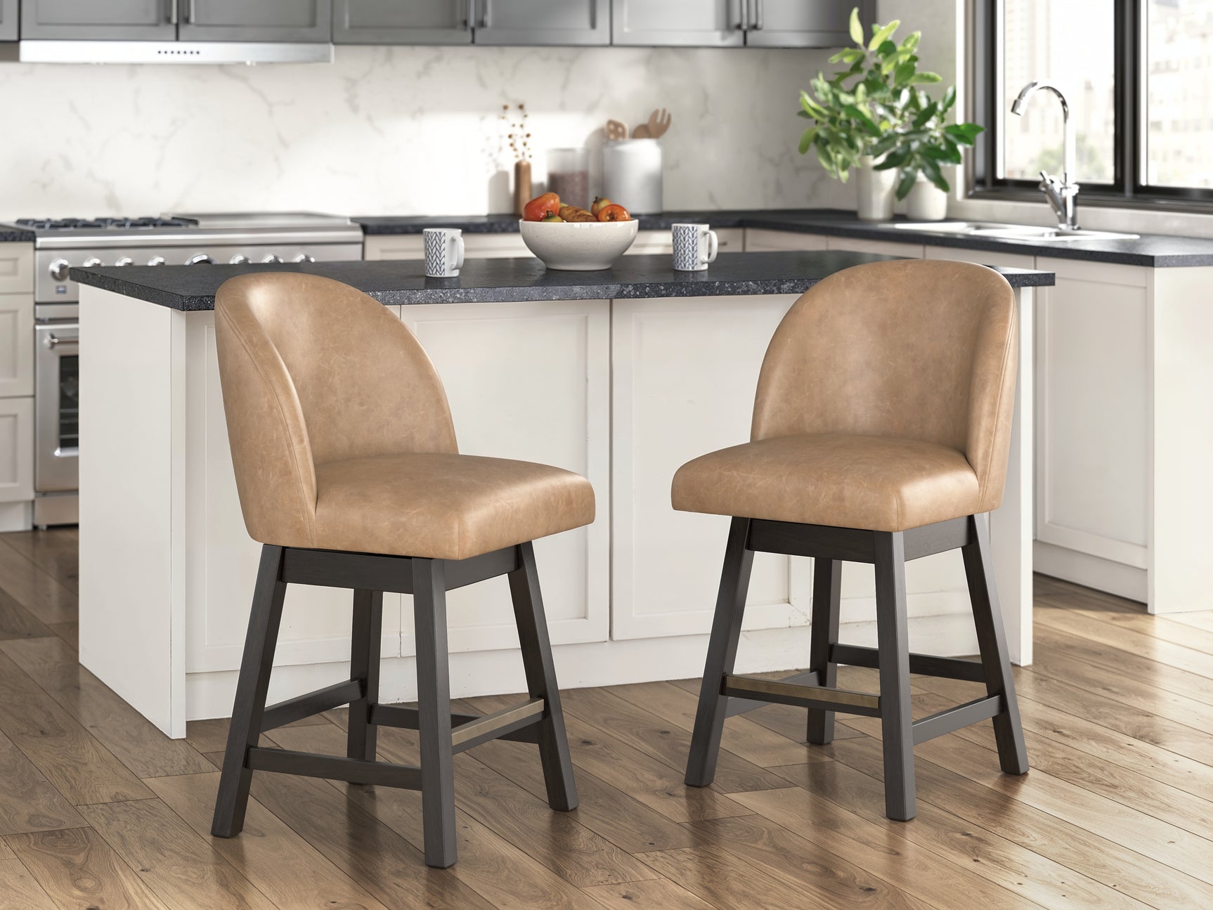 Neymorton Dark Grayish Brown Counter Height Swivel Barstool front angle