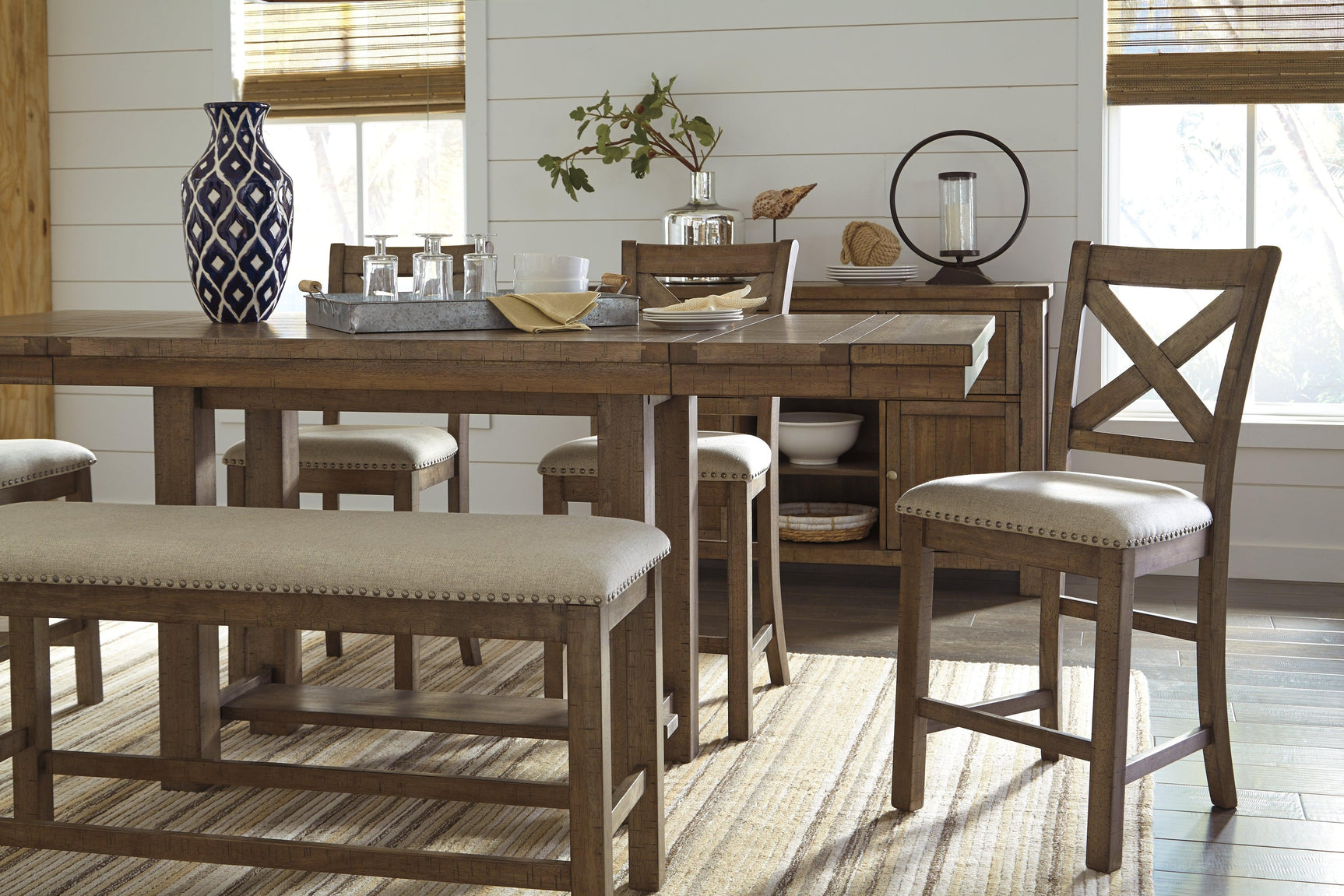 Styled Moriville dining bench in casual dining room