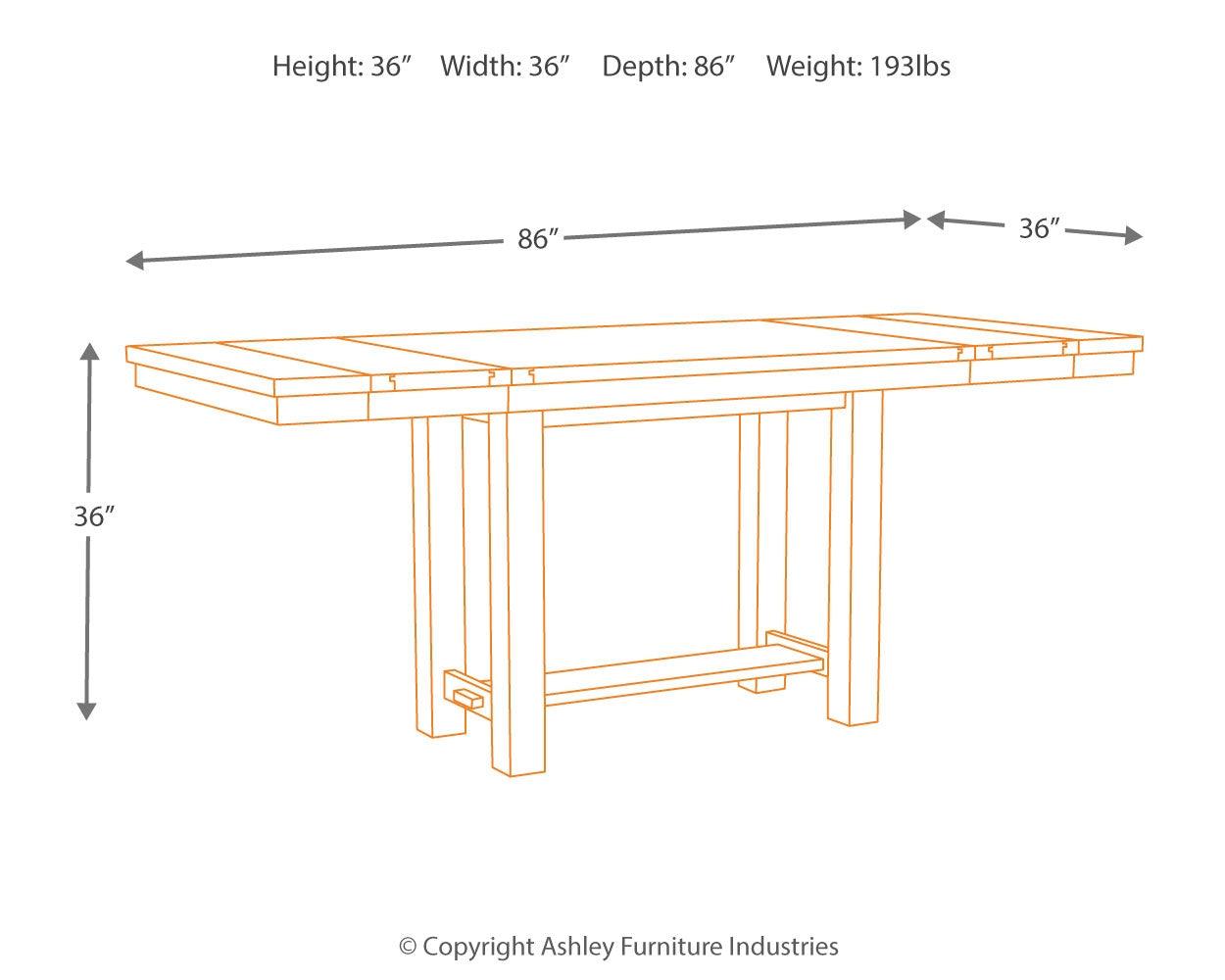 Moriville table dimensions diagram