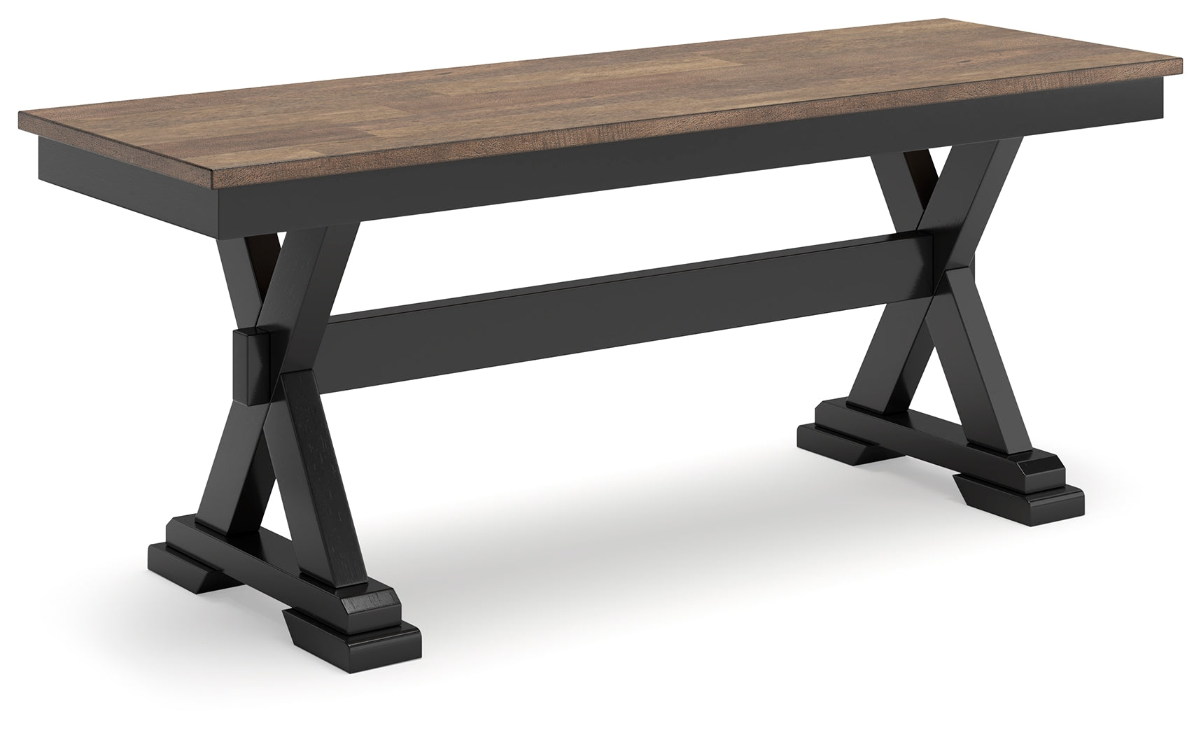 Side angle view of Wildenauer brown and black dining bench